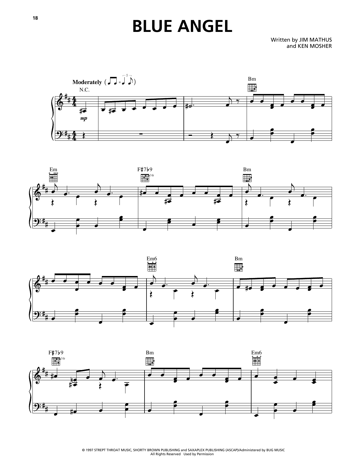 Squirrel Nut Zippers Blue Angel sheet music notes and chords arranged for Piano, Vocal & Guitar Chords (Right-Hand Melody)