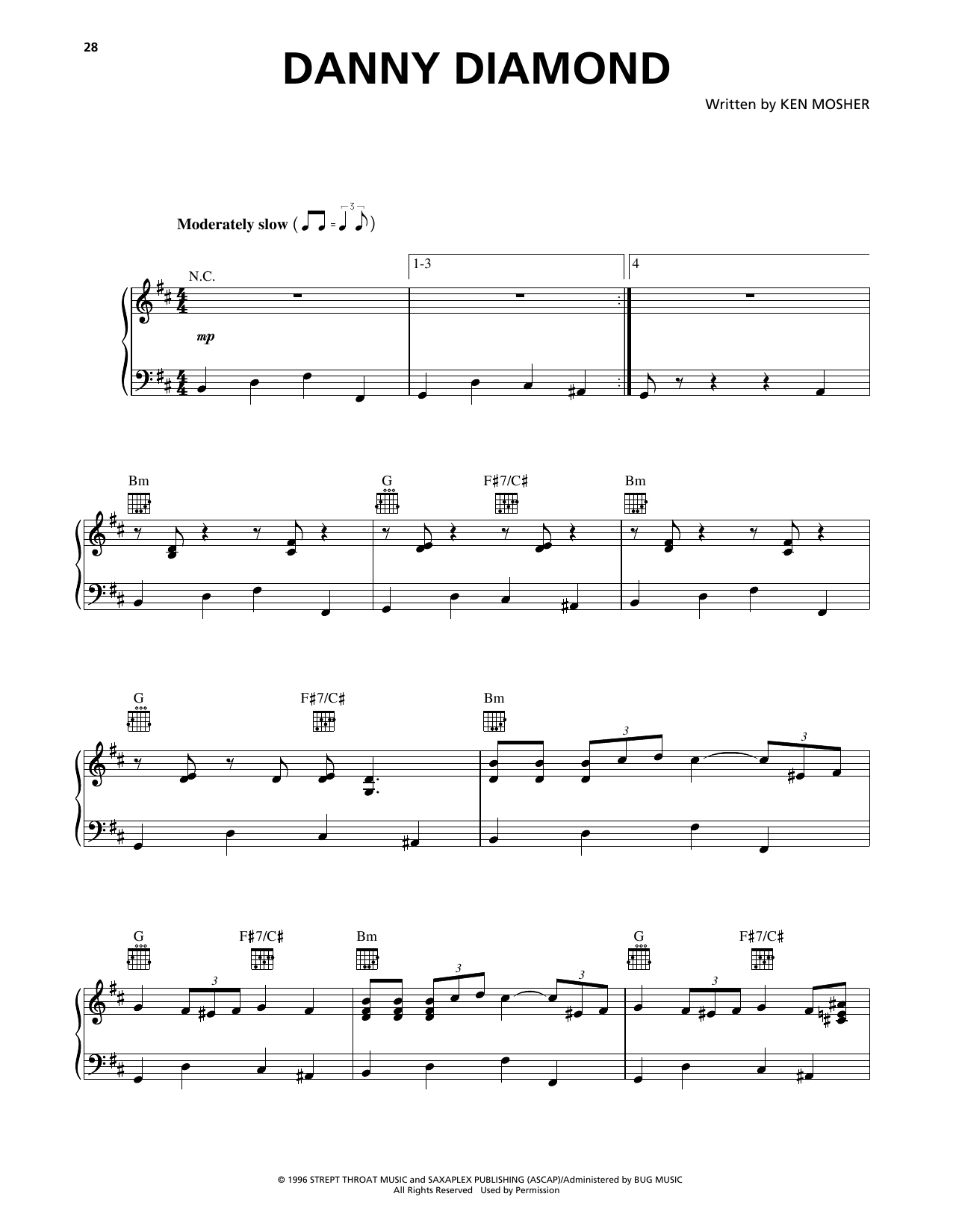 Squirrel Nut Zippers Danny Diamond sheet music notes and chords arranged for Piano, Vocal & Guitar Chords (Right-Hand Melody)