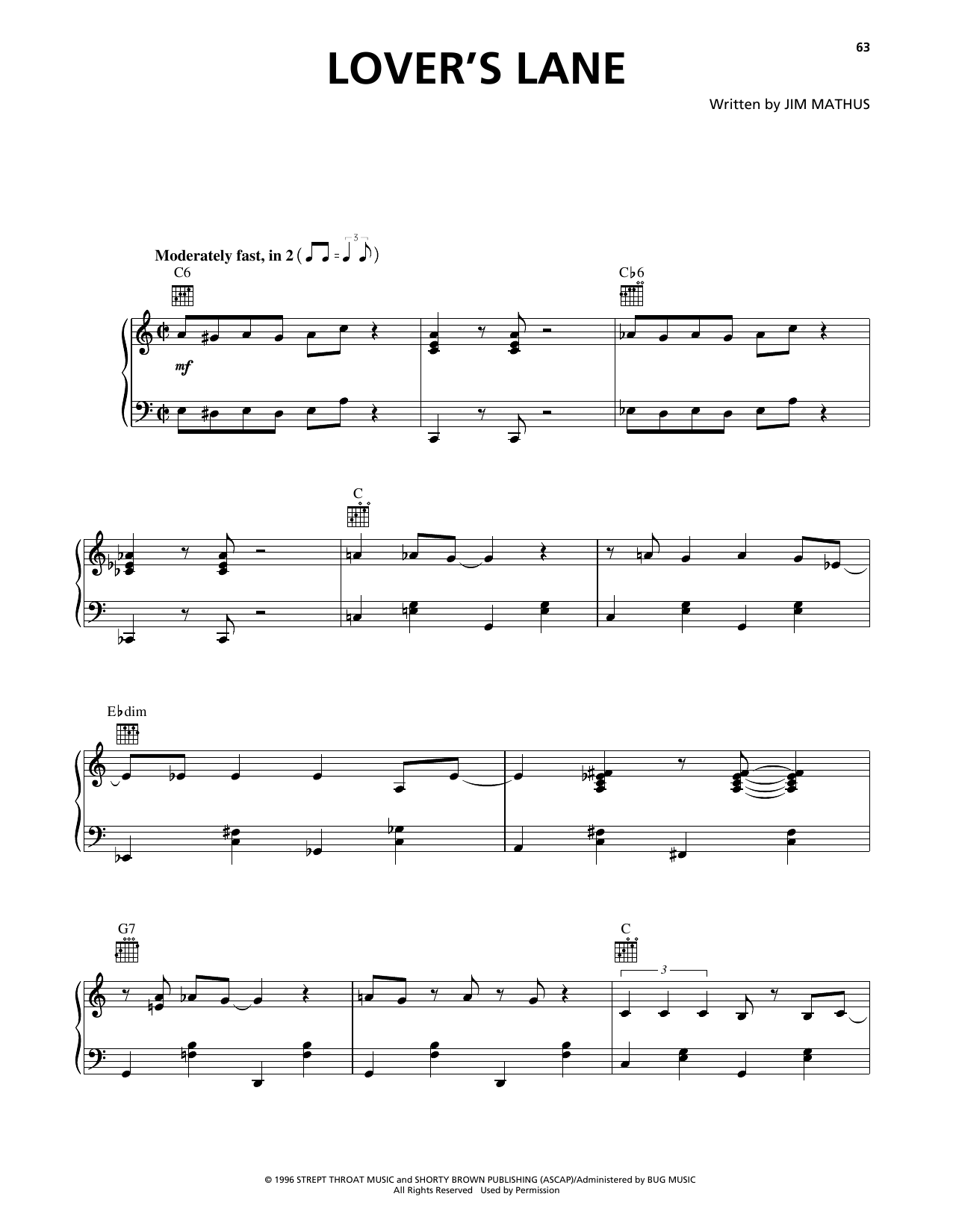Squirrel Nut Zippers Lover's Lane sheet music notes and chords arranged for Piano, Vocal & Guitar Chords (Right-Hand Melody)