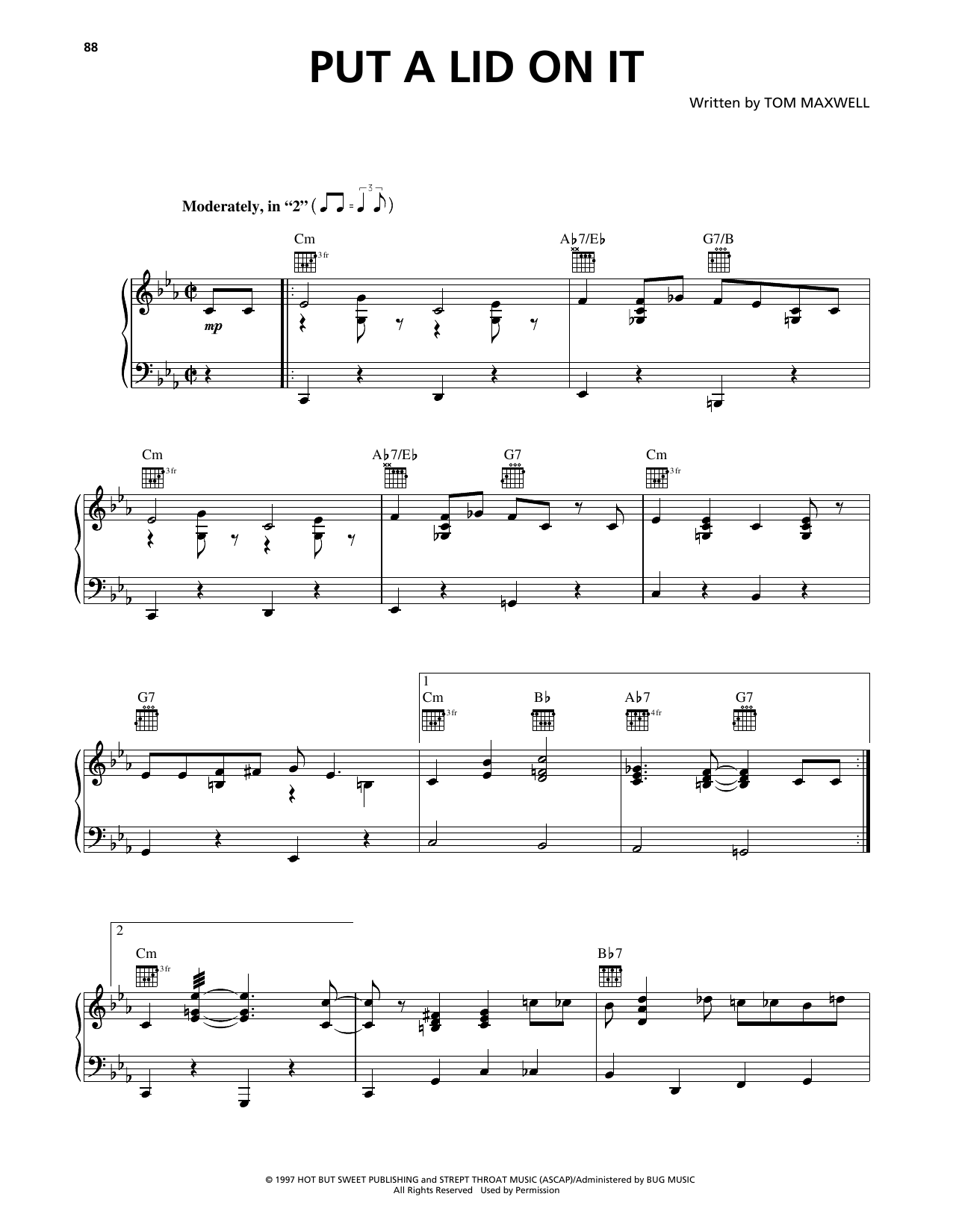 Squirrel Nut Zippers Put A Lid On It sheet music notes and chords arranged for Piano, Vocal & Guitar Chords (Right-Hand Melody)