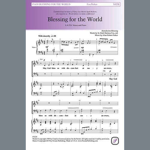 Easily Download Sr. Ruth Marlene Fox and Allan Robert Petker Printable PDF piano music notes, guitar tabs for  SATB Choir. Transpose or transcribe this score in no time - Learn how to play song progression.