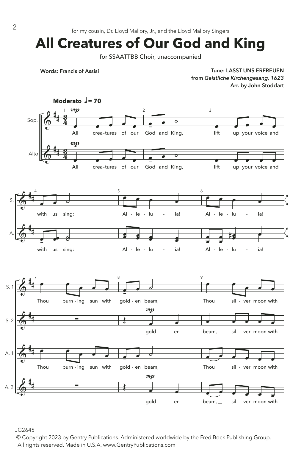 St. Francis of Assisi All Creatures of Our God And King (arr. John Stoddart) sheet music notes and chords arranged for Choir