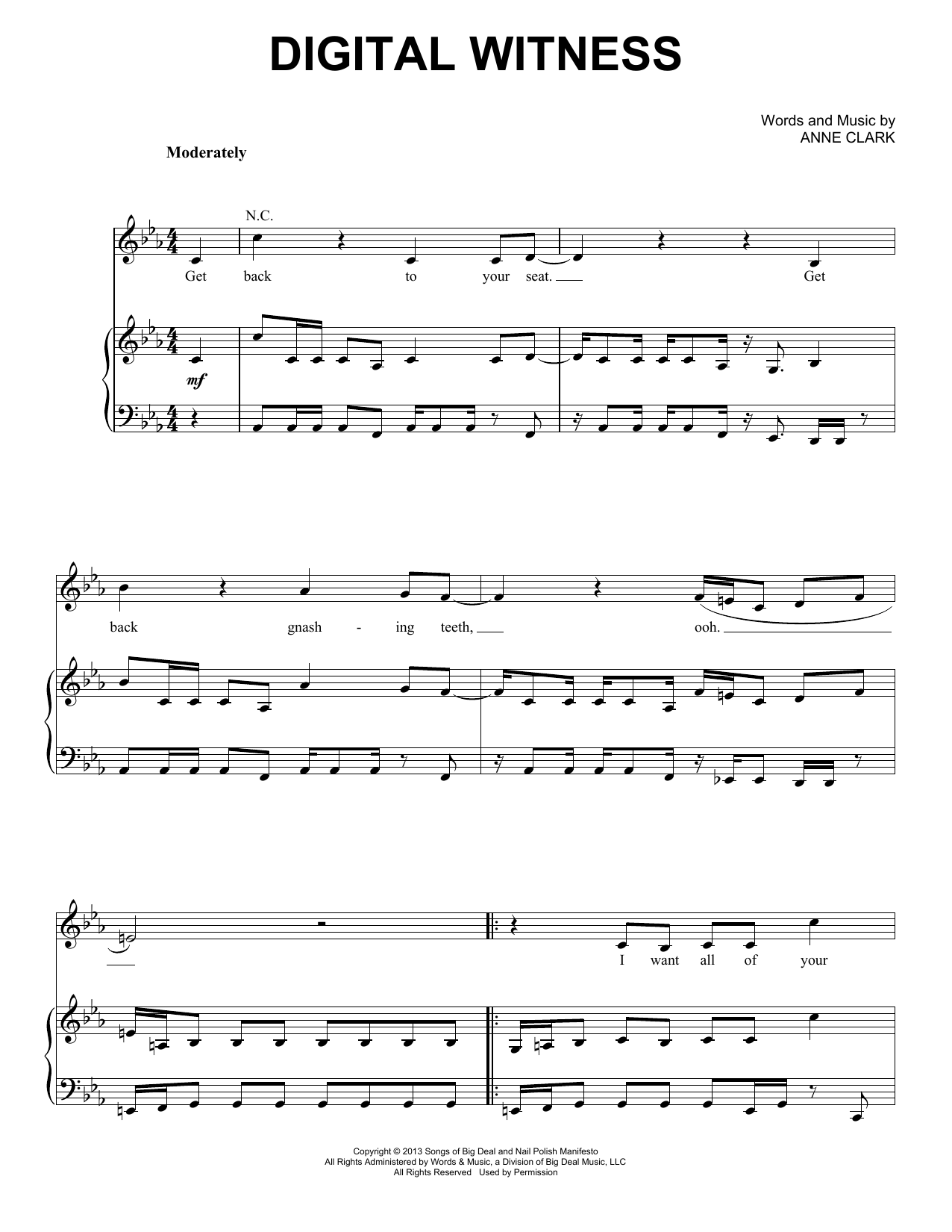 St. Vincent Digital Witness sheet music notes and chords arranged for Piano, Vocal & Guitar Chords (Right-Hand Melody)