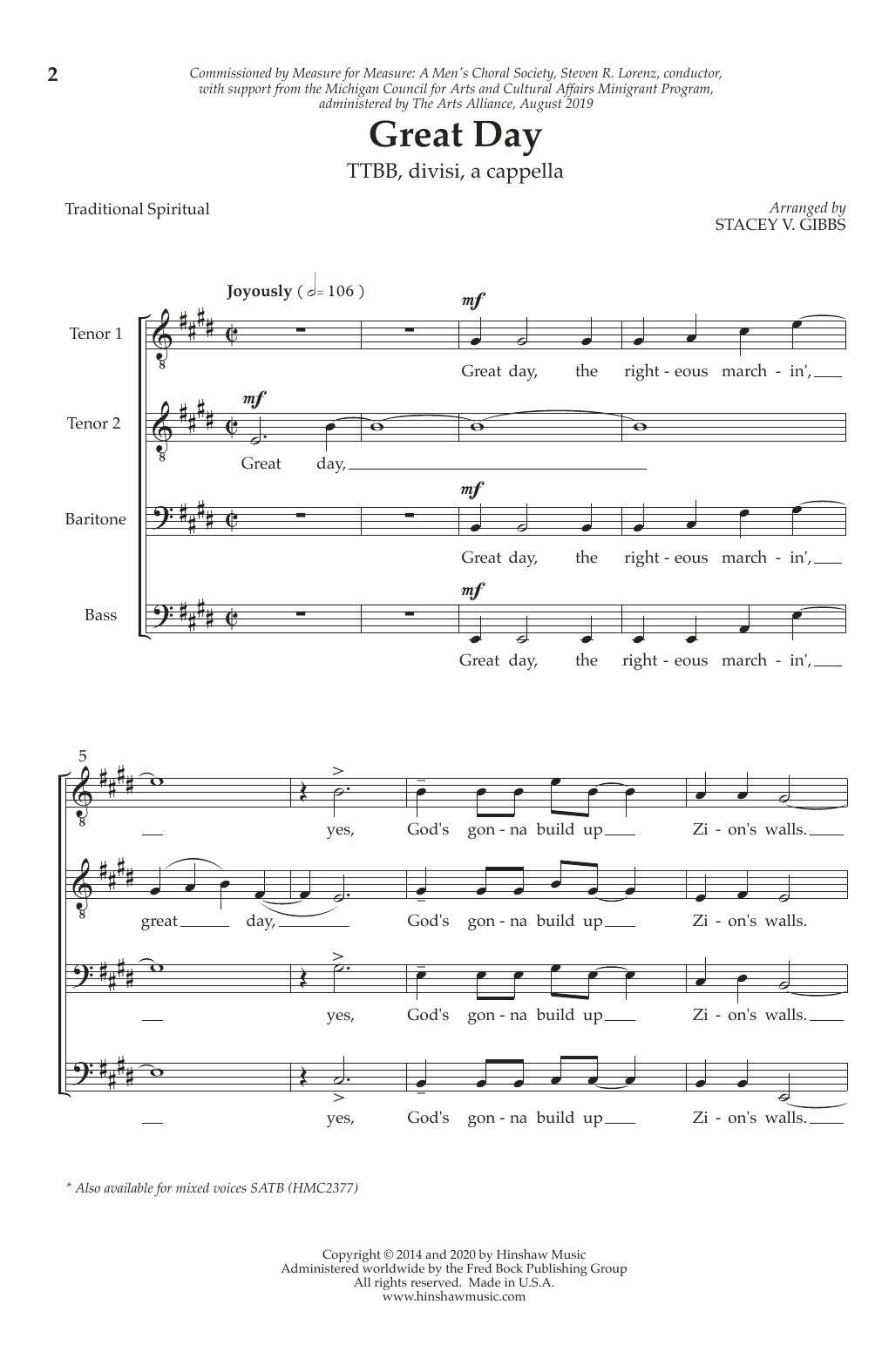 Stacey Gibbs Great Day! sheet music notes and chords arranged for SATB divisi Choir