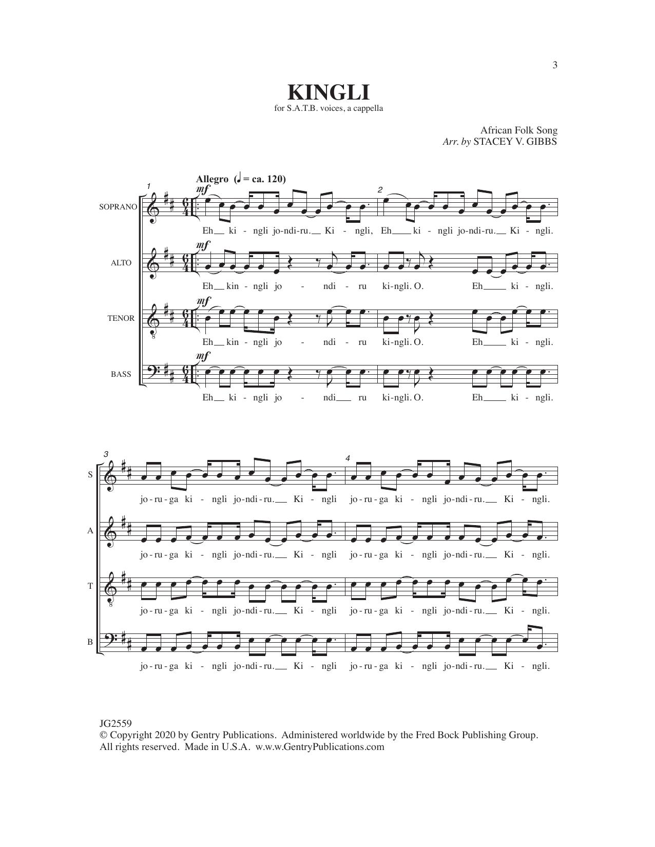 Stacey Gibbs Kingli sheet music notes and chords arranged for SATB Choir