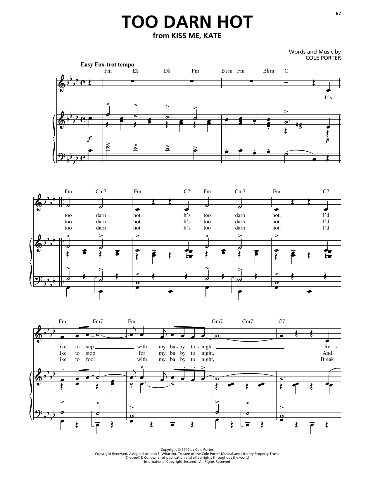 Stacey Kent Too Darn Hot (from Kiss Me, Kate) sheet music notes and chords arranged for Piano, Vocal & Guitar Chords (Right-Hand Melody)