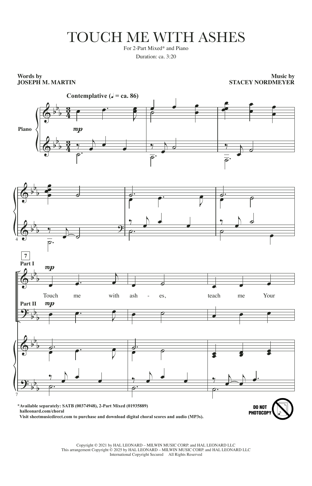 Stacey Nordmeyer and Joseph M. Martin Touch Me With Ashes sheet music notes and chords arranged for 2-Part Choir