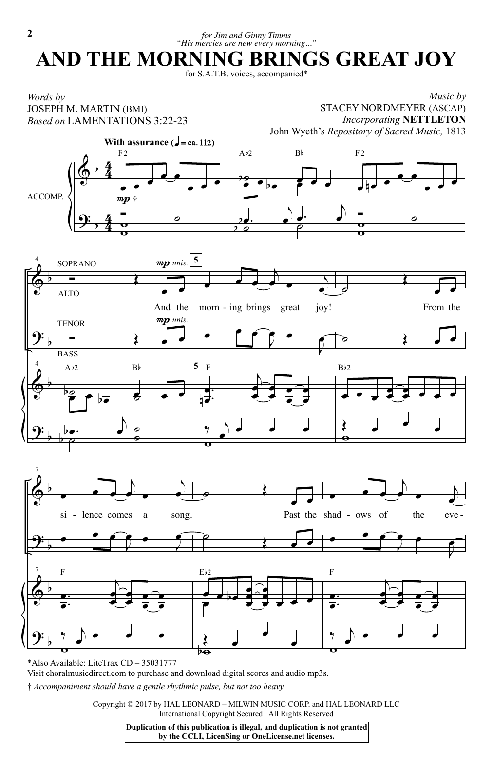 Stacey Nordmeyer And The Morning Brings Great Joy sheet music notes and chords arranged for SATB Choir