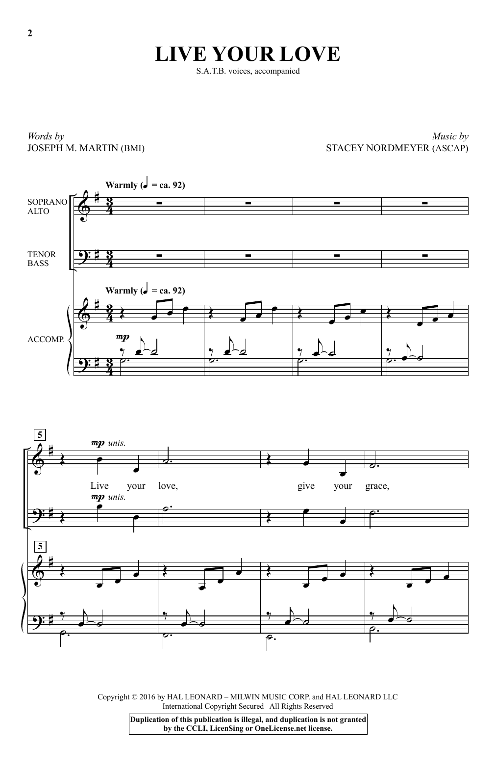 Stacey Nordmeyer Live Your Love sheet music notes and chords arranged for SATB Choir