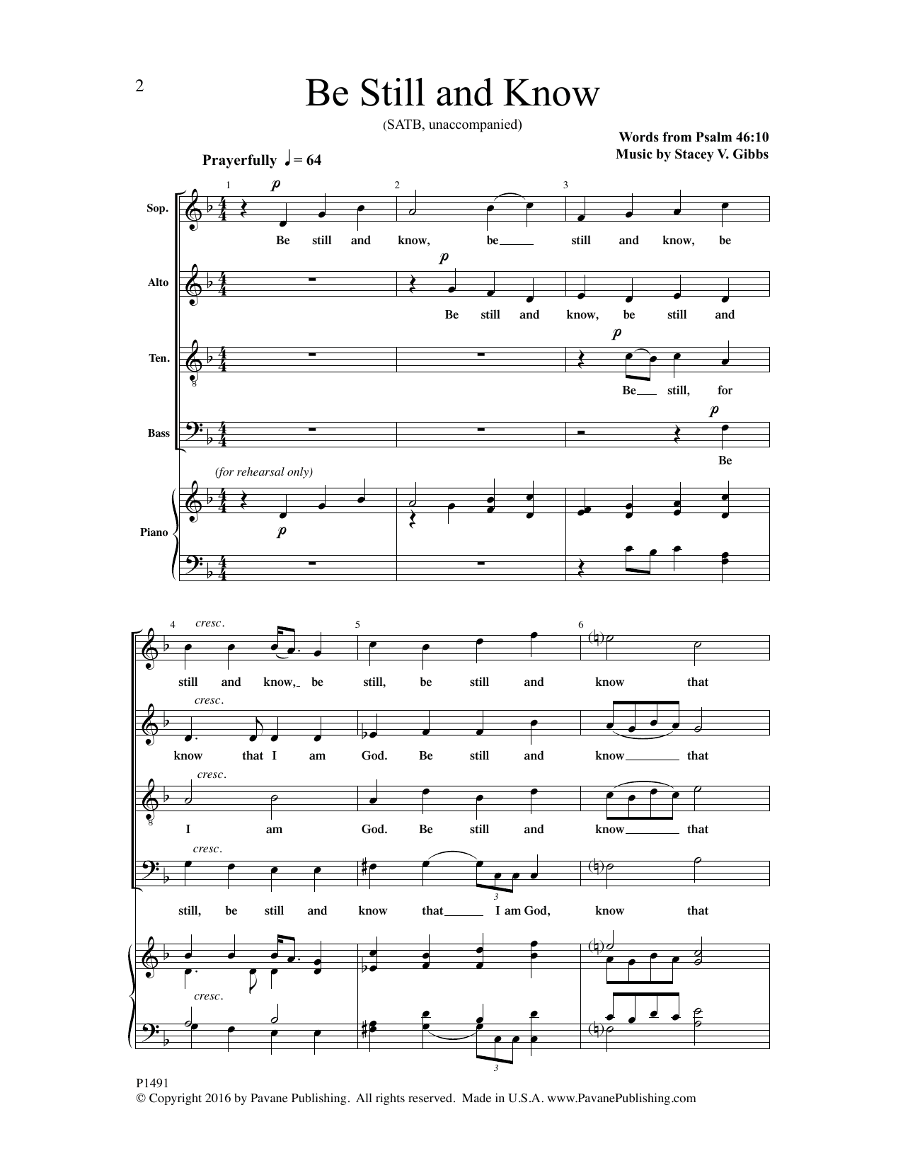 Stacey V. Gibbs Be Still and Know sheet music notes and chords arranged for SATB Choir