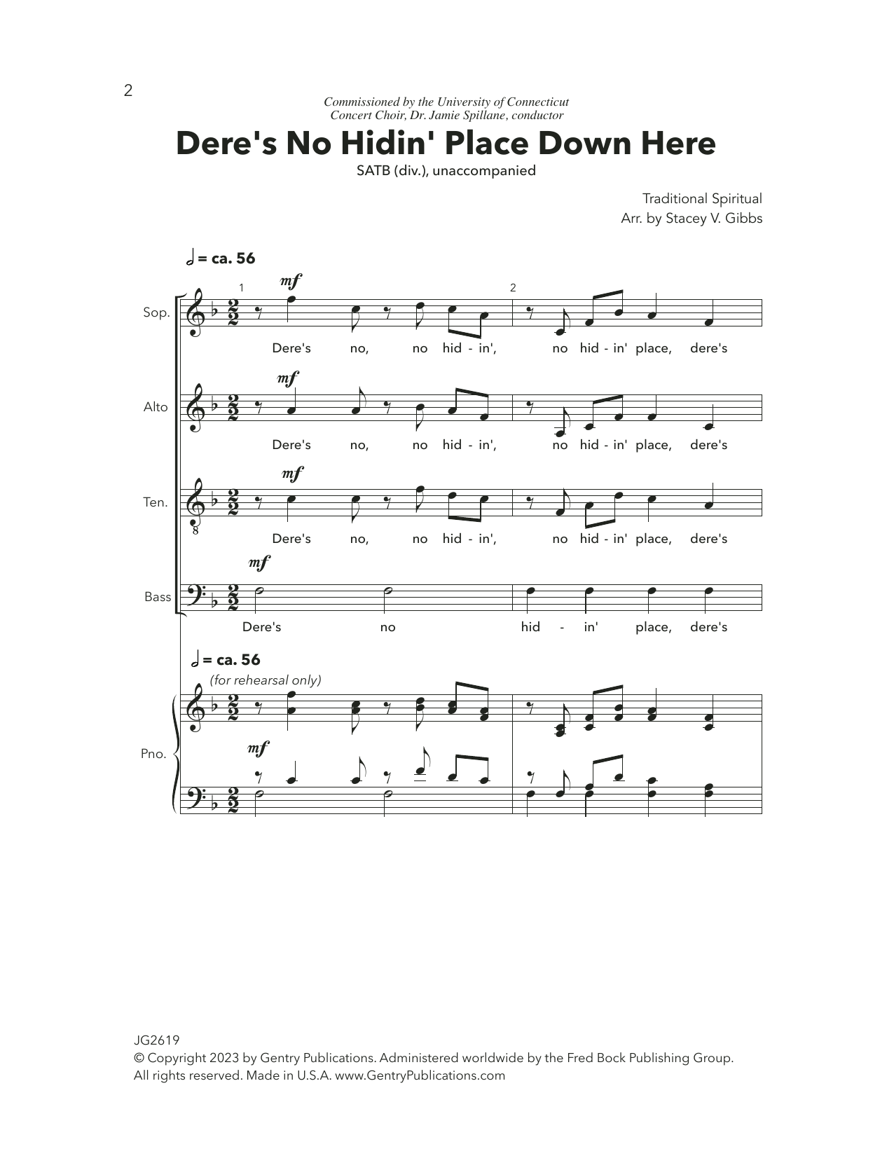 Stacey V. Gibbs Dere's No Hidin' Place sheet music notes and chords arranged for SATB Choir