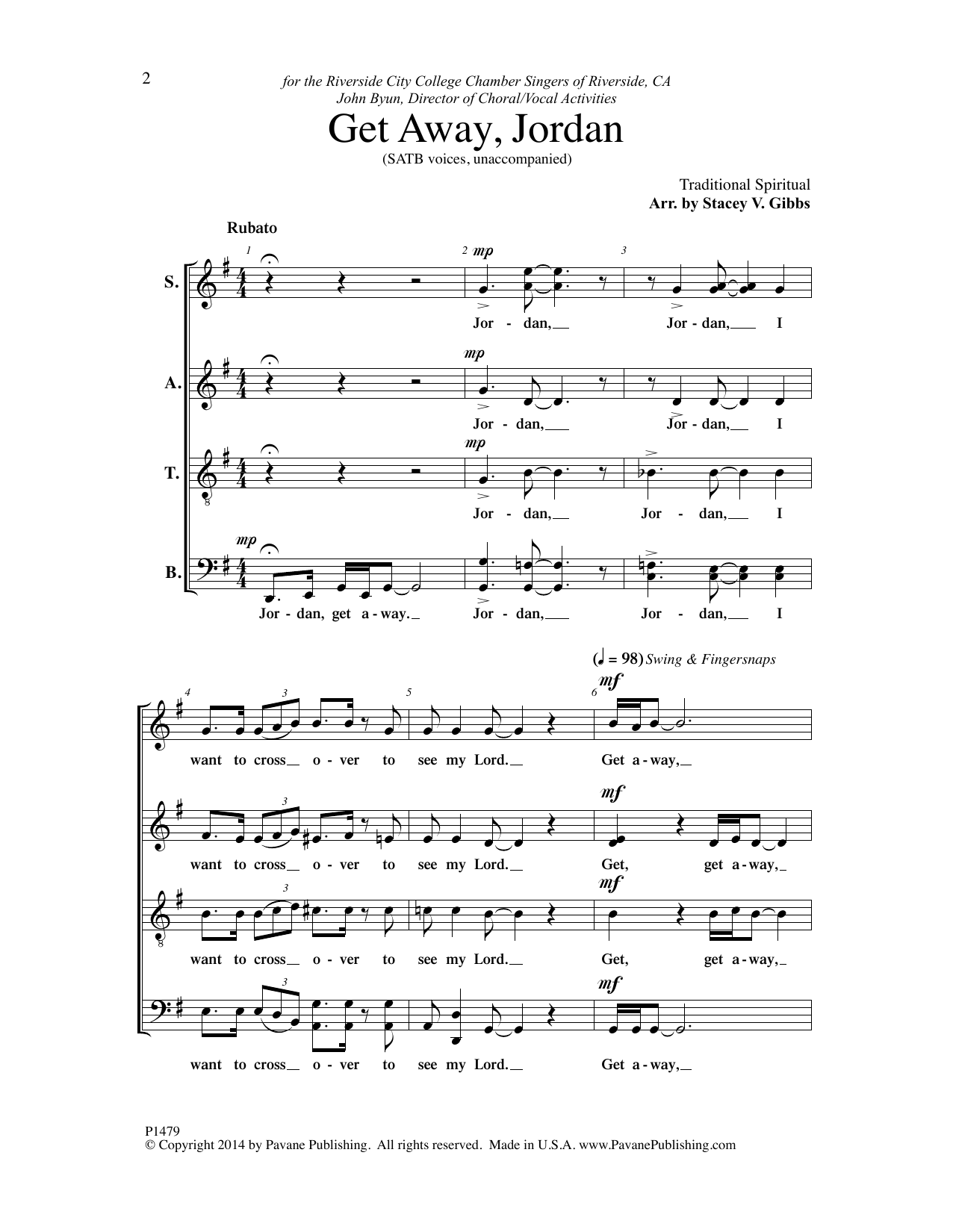Stacey V. Gibbs Get Away, Jordon sheet music notes and chords arranged for SATB Choir
