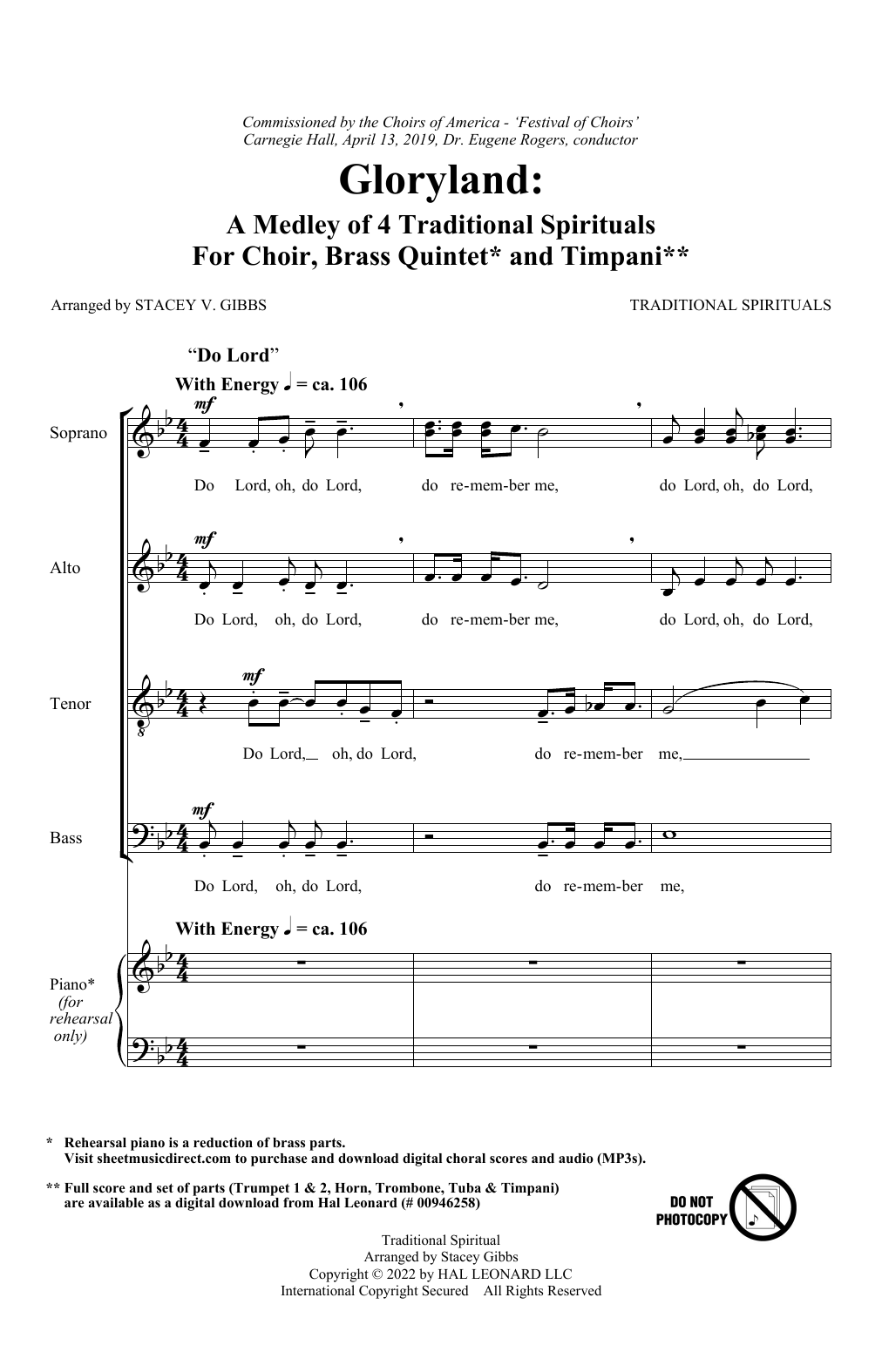 Stacey V. Gibbs Gloryland: A Medley of Four Traditional Spirituals sheet music notes and chords arranged for SATB Choir
