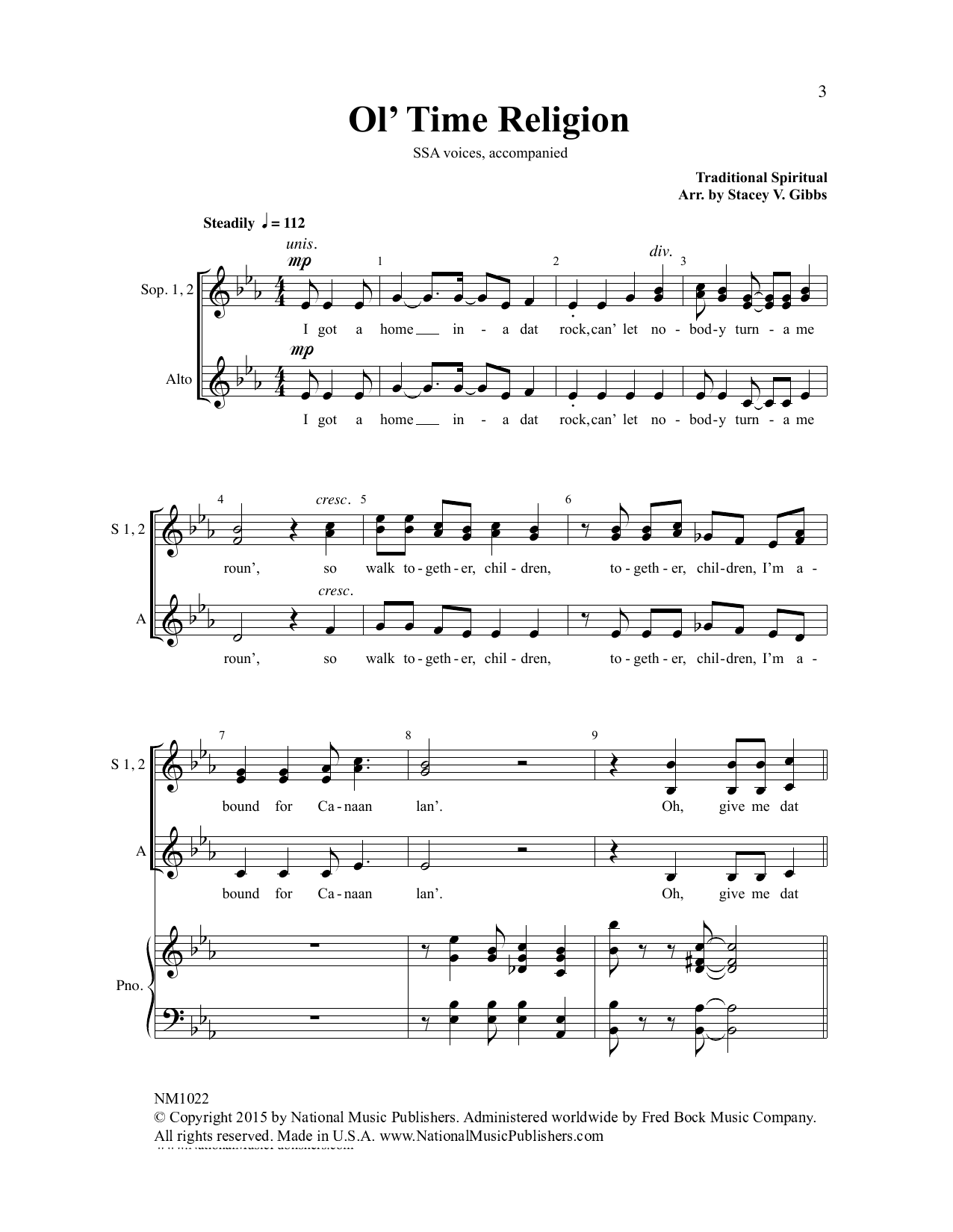 Stacey V. Gibbs Ol' Time Religion sheet music notes and chords arranged for SSA Choir