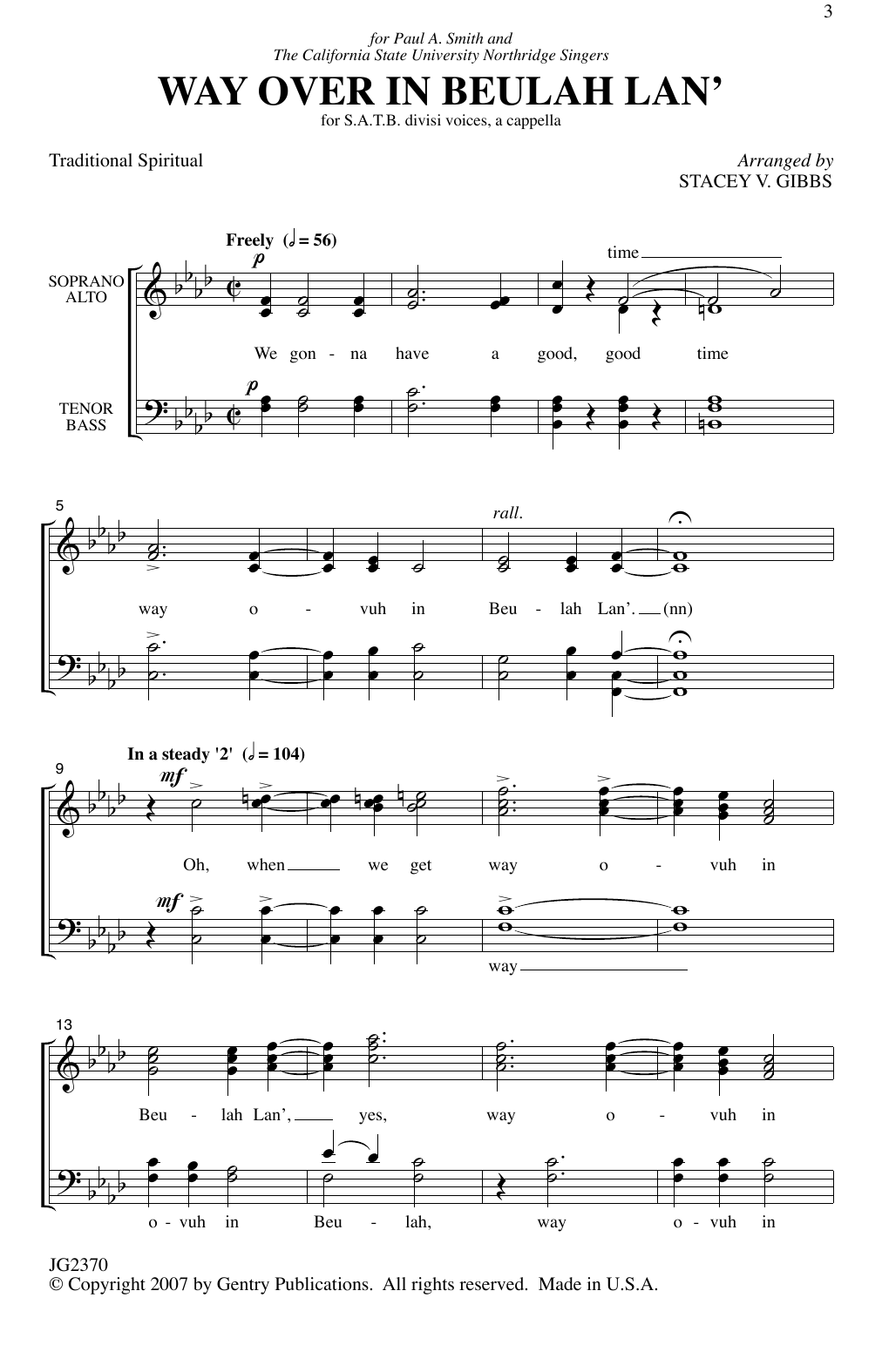Stacey V. Gibbs Way Over In Beulah Lan' sheet music notes and chords arranged for Choir