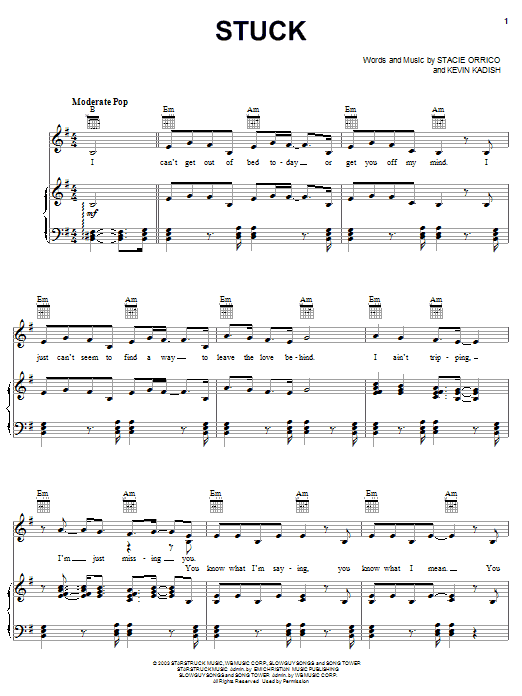 Stacie Orrico Stuck sheet music notes and chords arranged for Piano, Vocal & Guitar Chords (Right-Hand Melody)