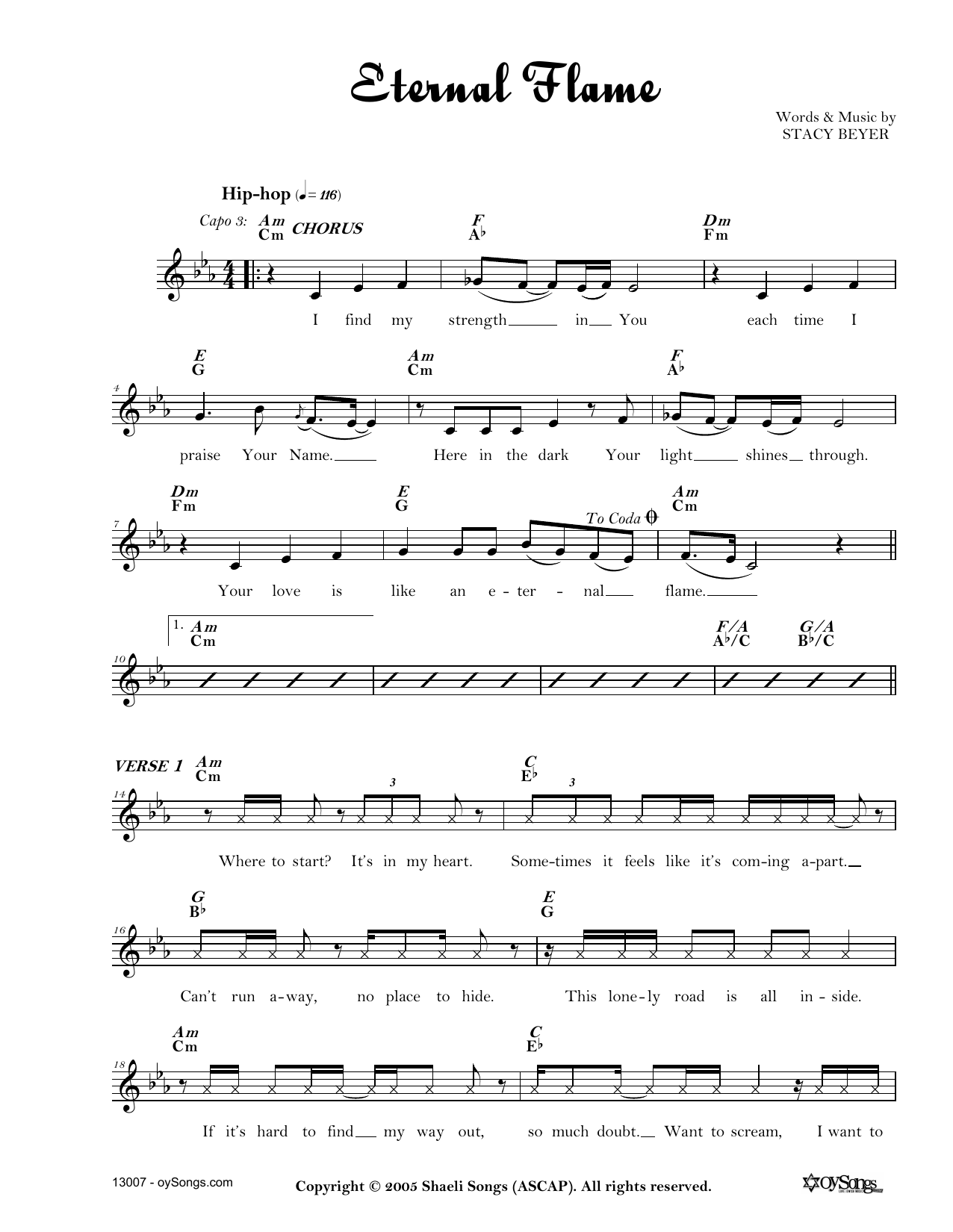 Stacy Beyer Eternal Flame sheet music notes and chords arranged for Lead Sheet / Fake Book