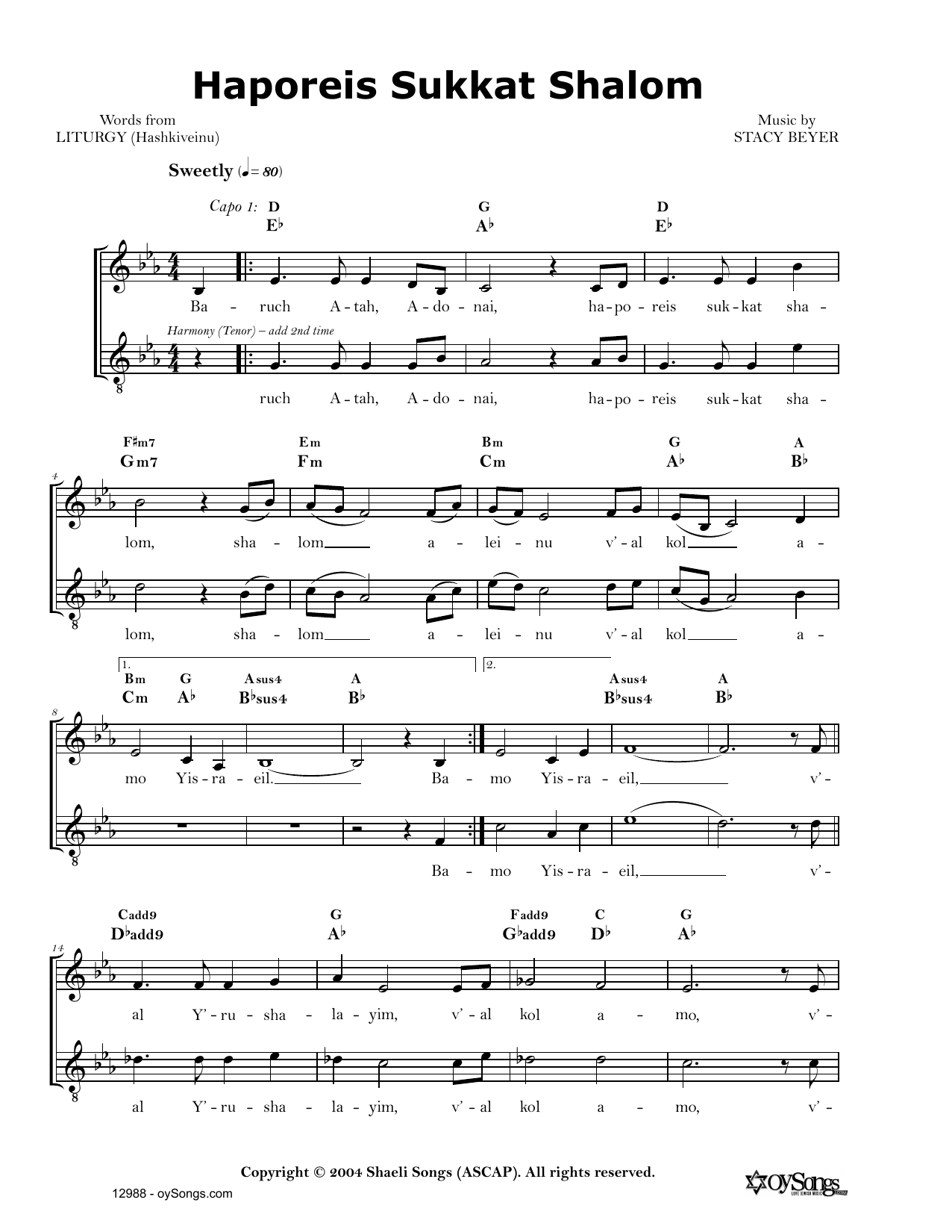 Stacy Beyer Haporeis Sukat Shalom sheet music notes and chords arranged for Lead Sheet / Fake Book