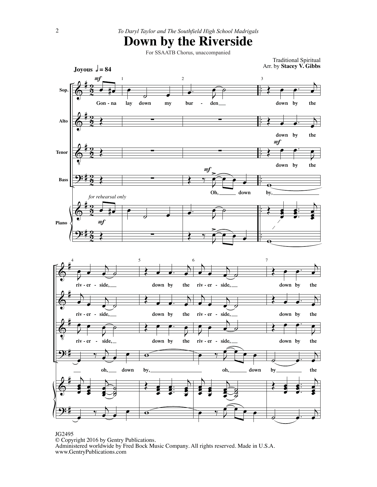 Stacy V. Gibbs Down by the Riverside sheet music notes and chords arranged for Choir