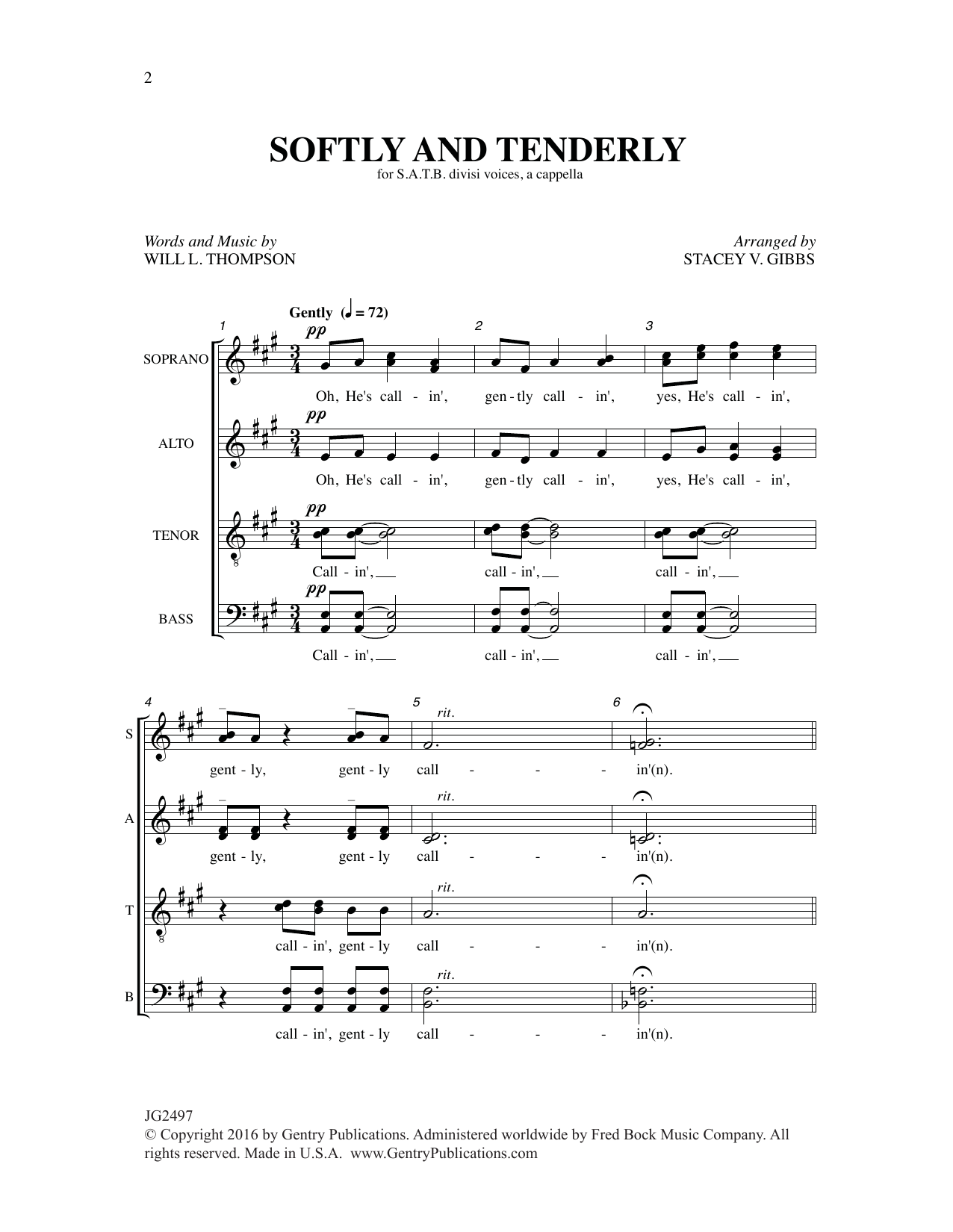 Stacy V. Gibbs Softly and Tenderly sheet music notes and chords arranged for SATB Choir