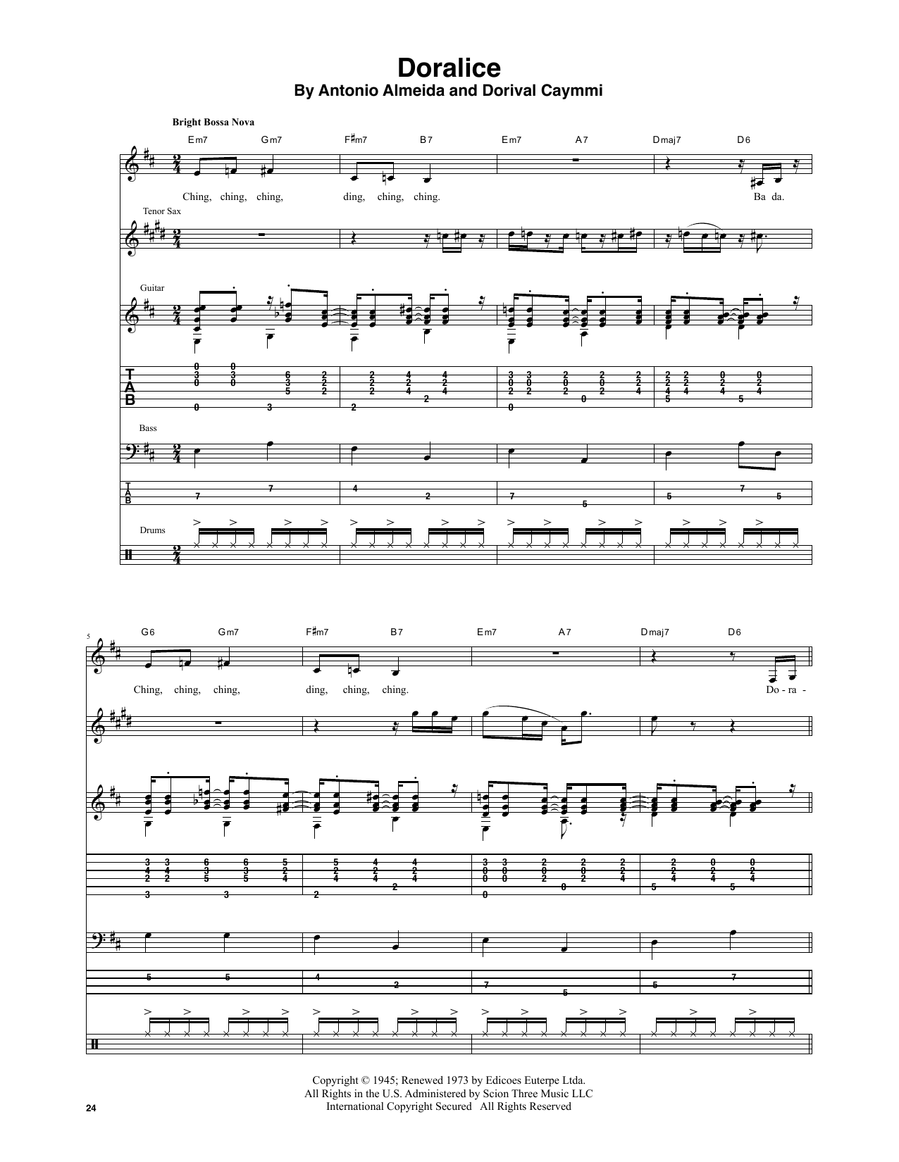 Stan Getz & João Gilberto Doralice sheet music notes and chords arranged for Transcribed Score