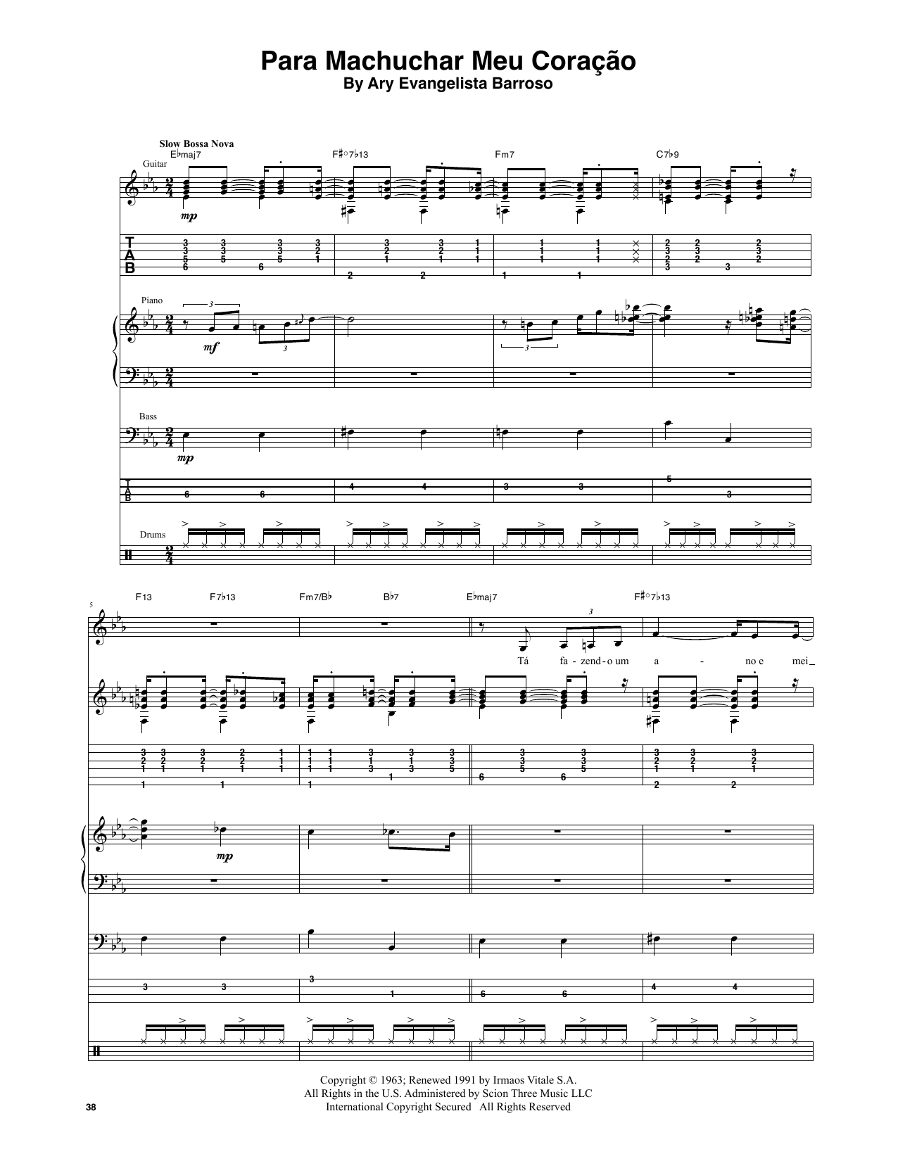Stan Getz & João Gilberto Para Machuchar Meu Coracao sheet music notes and chords arranged for Transcribed Score