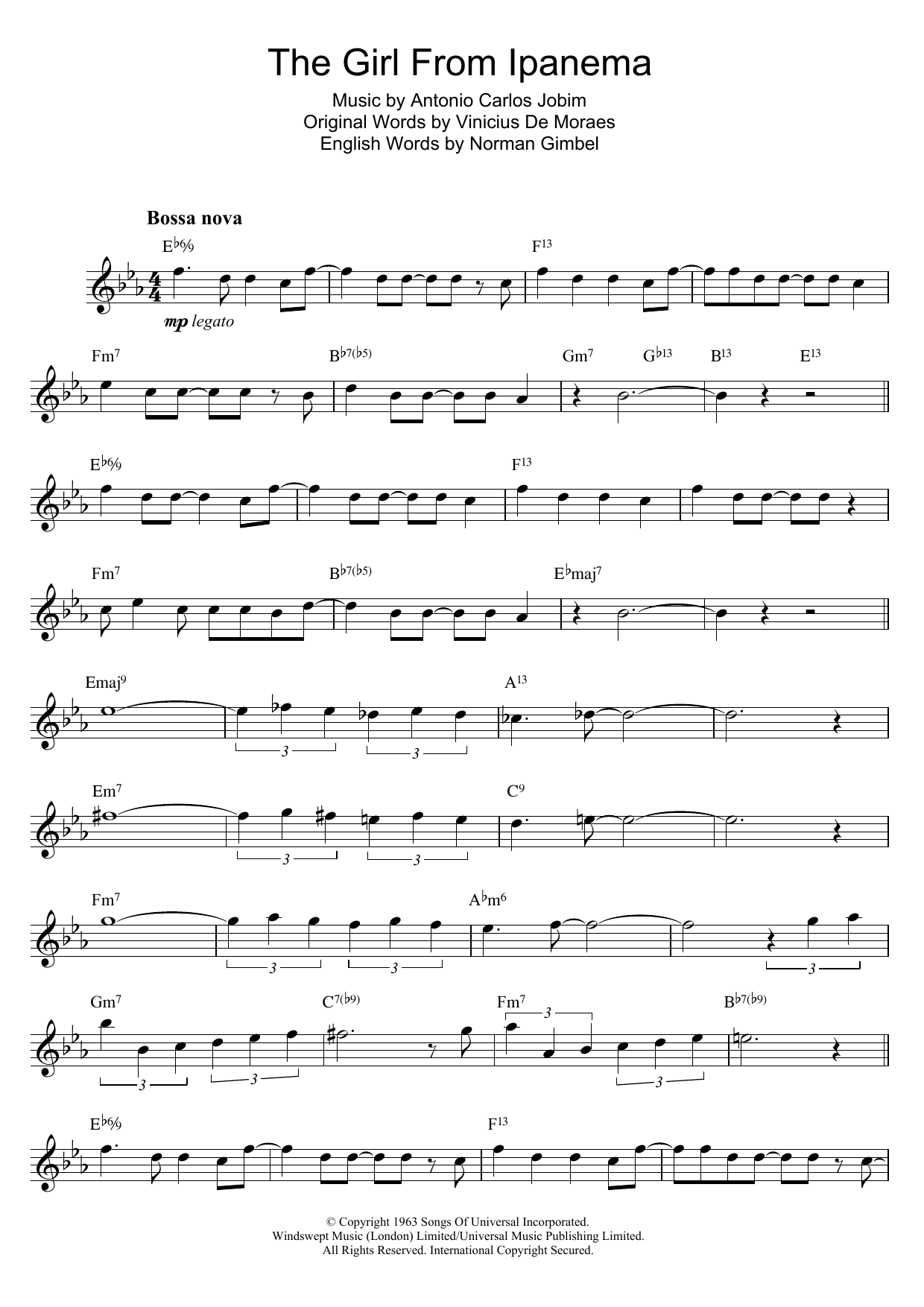 Antonio Carlos Jobim The Girl From Ipanema (featuring Astrud Gilberto) sheet music notes and chords arranged for Guitar Chords/Lyrics