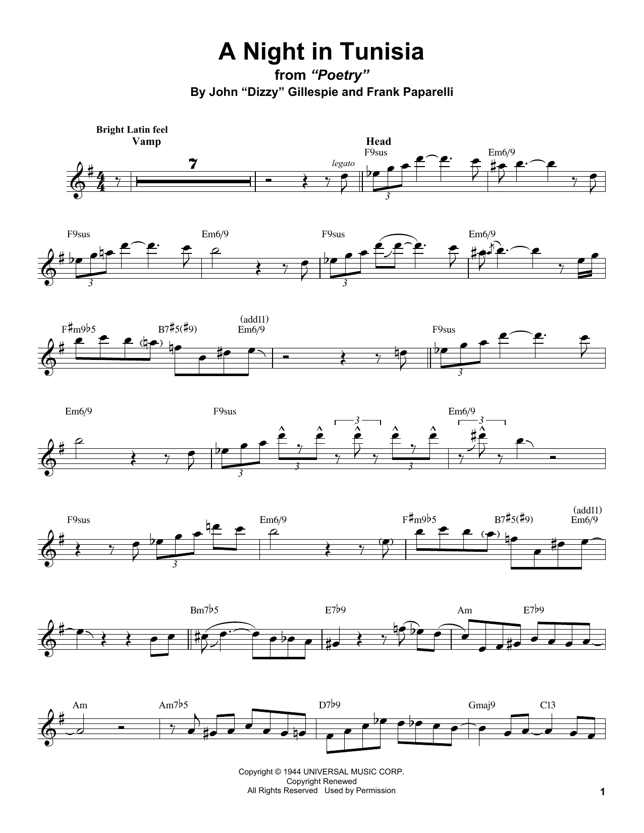 Stan Getz A Night In Tunisia sheet music notes and chords arranged for Tenor Sax Transcription