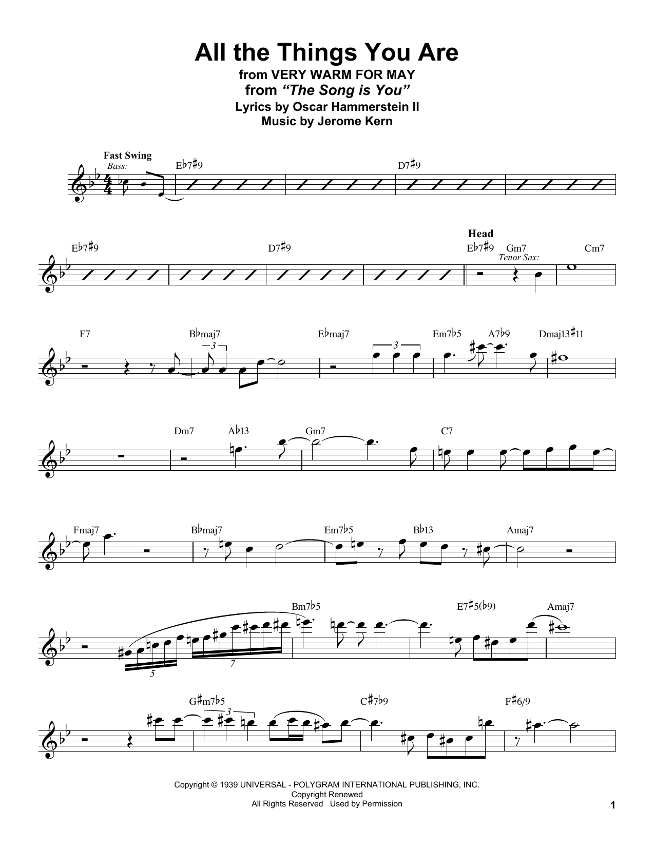 Stan Getz All The Things You Are sheet music notes and chords arranged for Tenor Sax Transcription