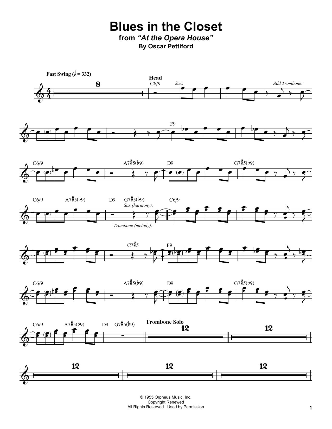 Stan Getz Blues In The Closet sheet music notes and chords arranged for Tenor Sax Transcription