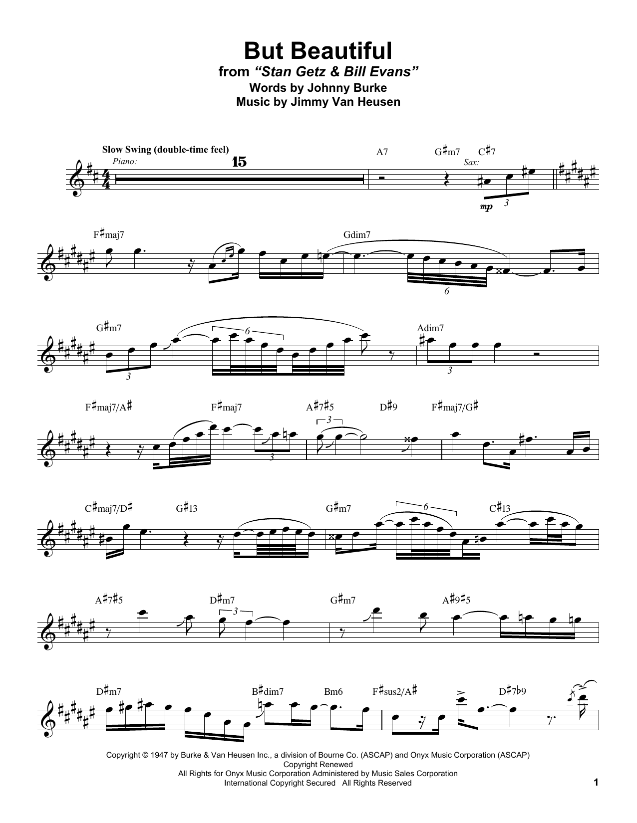 Stan Getz But Beautiful sheet music notes and chords arranged for Tenor Sax Transcription