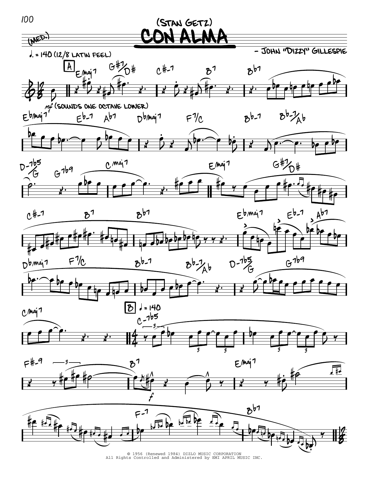 Stan Getz Con Alma (solo only) sheet music notes and chords arranged for Real Book – Melody & Chords