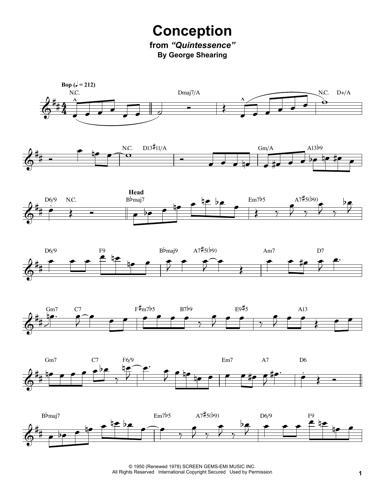 Stan Getz Conception sheet music notes and chords arranged for Alto Sax Transcription