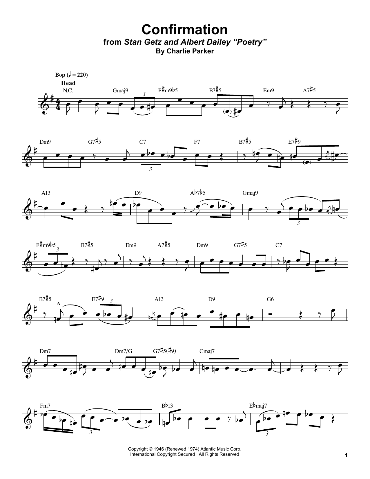 Stan Getz Confirmation sheet music notes and chords arranged for Tenor Sax Transcription