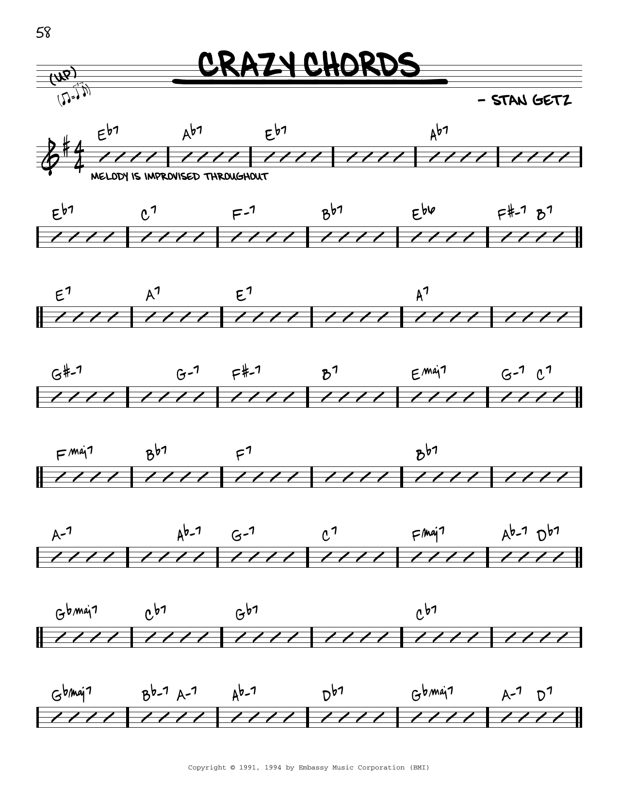 Stan Getz Crazy Chords sheet music notes and chords arranged for Real Book – Melody & Chords