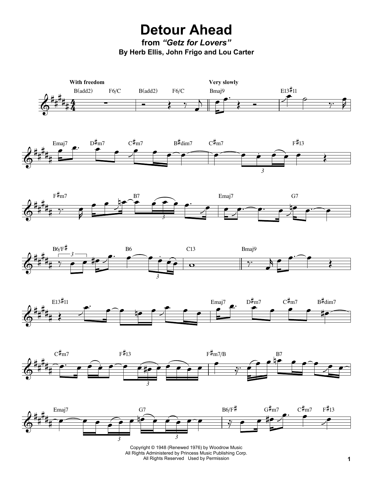 Stan Getz Detour Ahead sheet music notes and chords arranged for Alto Sax Transcription