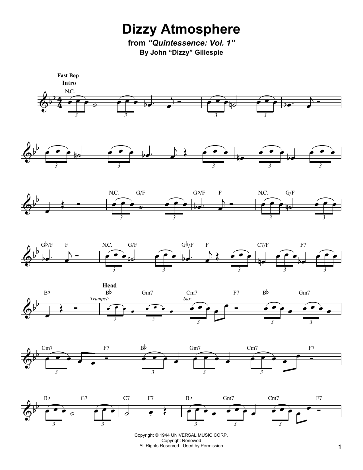 Stan Getz Dizzy Atmosphere sheet music notes and chords arranged for Alto Sax Transcription