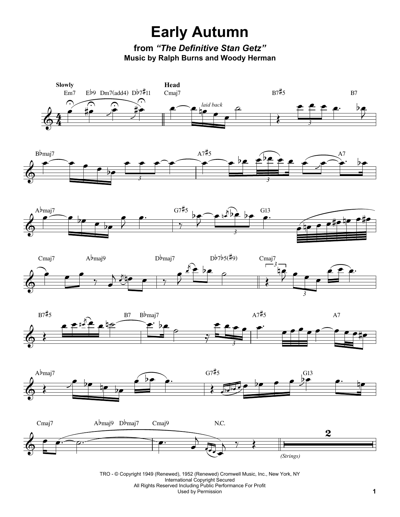 Stan Getz Early Autumn sheet music notes and chords arranged for Tenor Sax Transcription