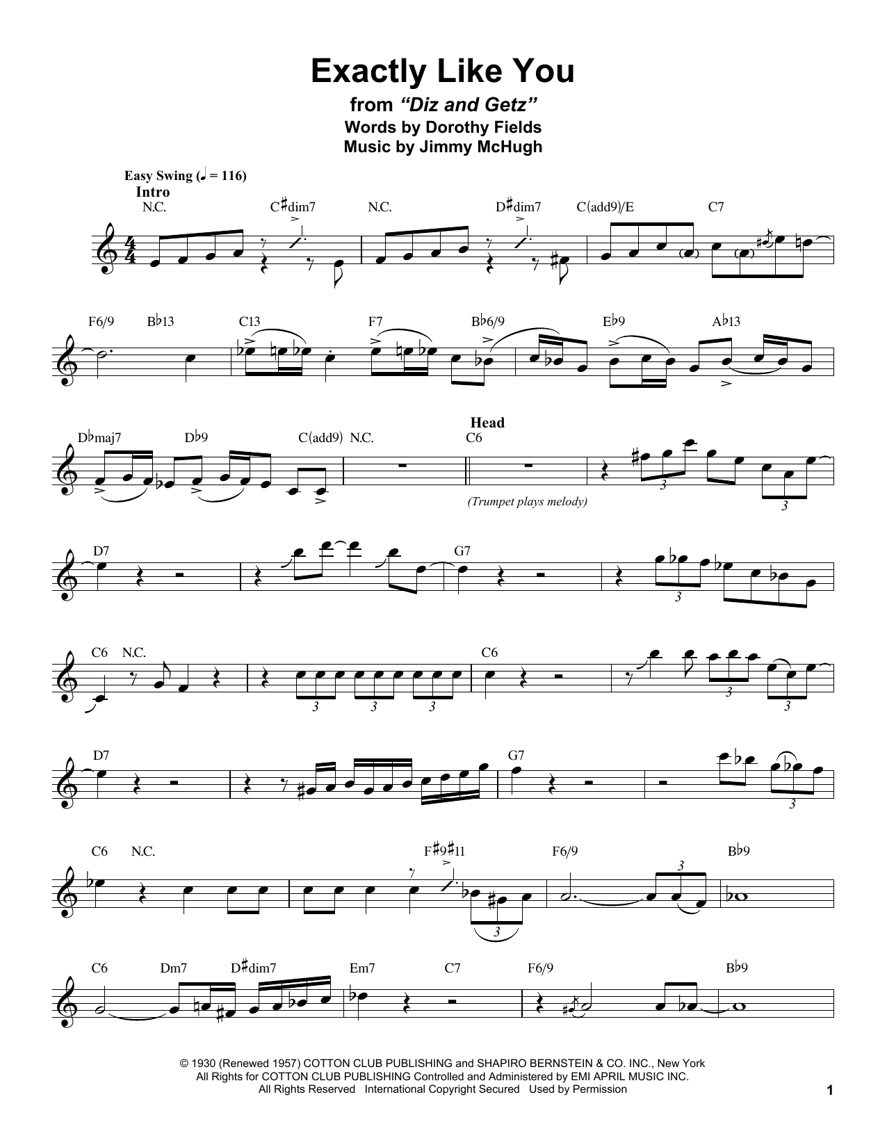 Stan Getz Exactly Like You sheet music notes and chords arranged for Tenor Sax Transcription