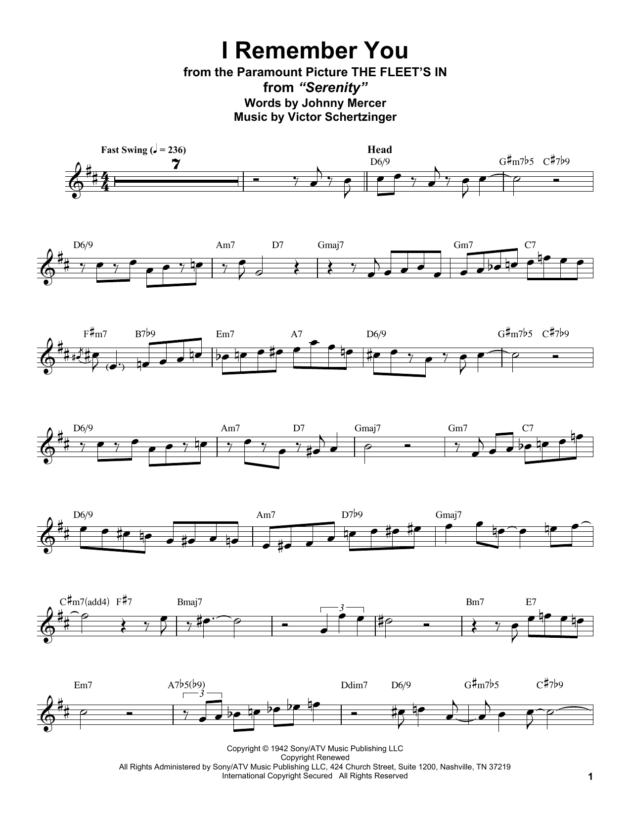 Stan Getz I Remember You sheet music notes and chords arranged for Tenor Sax Transcription