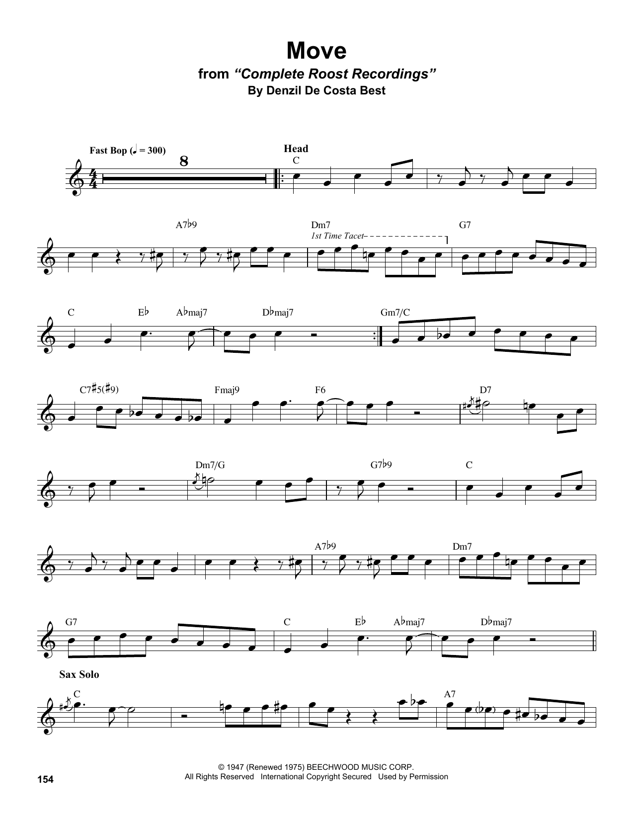 Stan Getz Move sheet music notes and chords arranged for Alto Sax Transcription