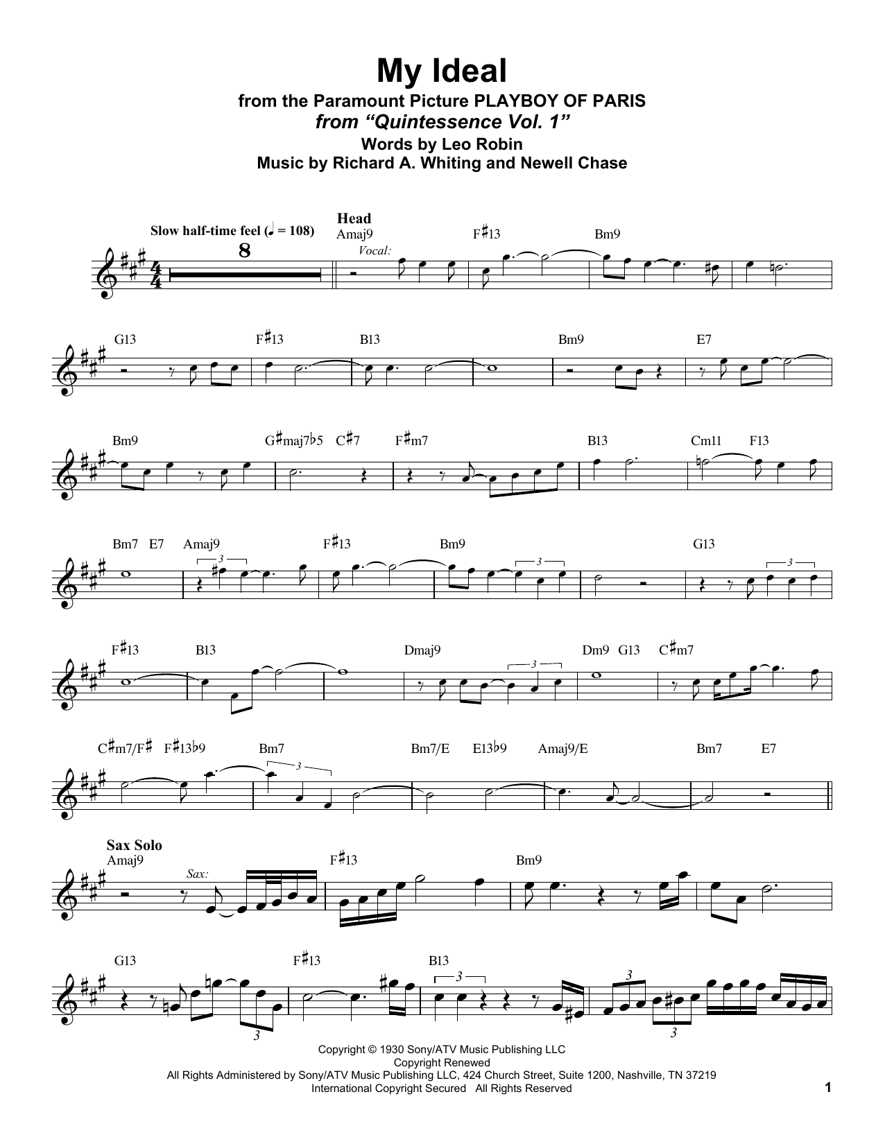 Stan Getz My Ideal (from Playboy of Paris) sheet music notes and chords arranged for Alto Sax Transcription