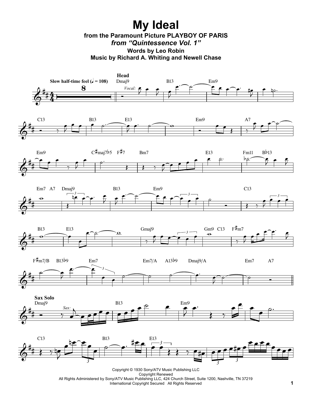 Stan Getz My Ideal sheet music notes and chords arranged for Tenor Sax Transcription