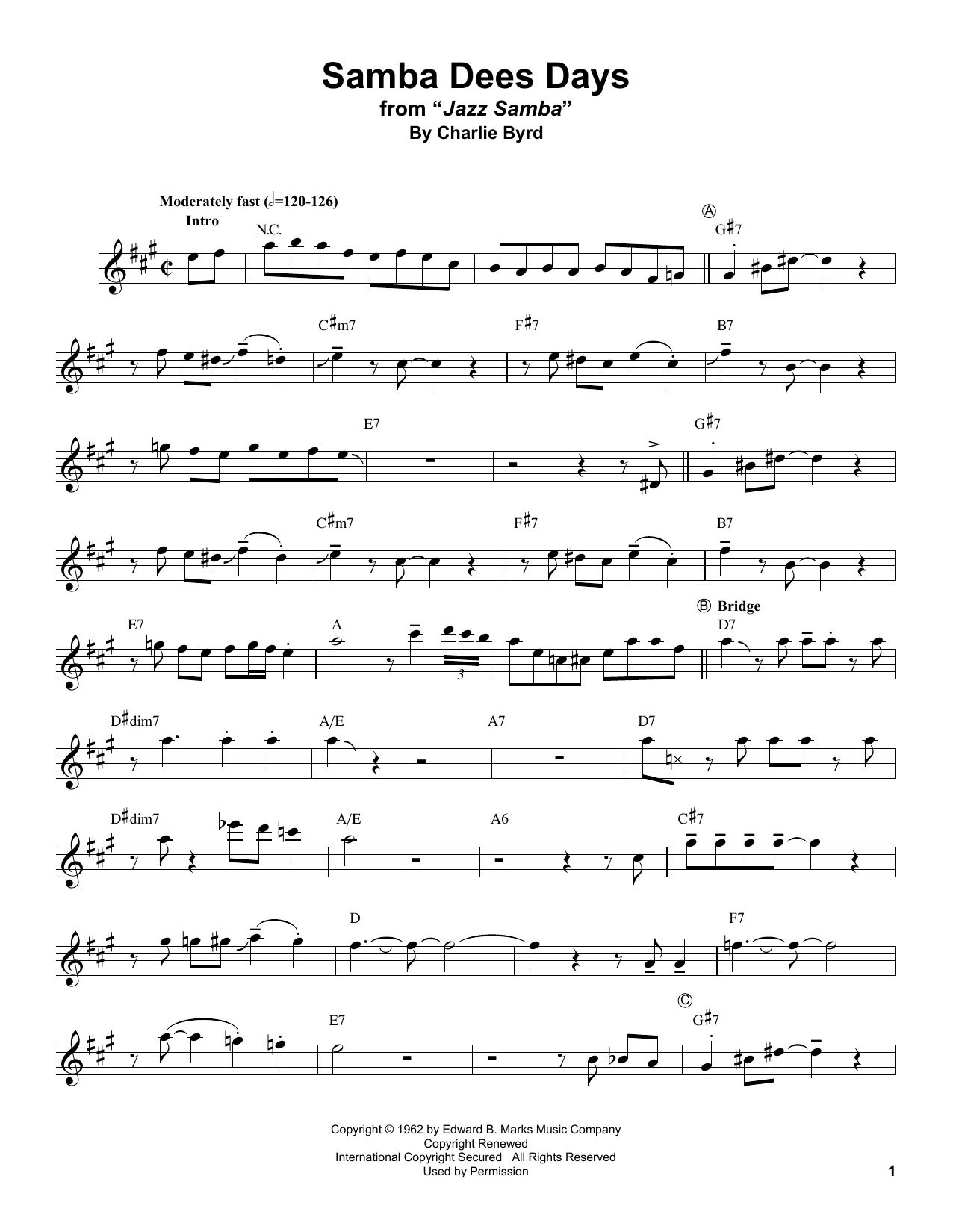 Stan Getz Samba Dees Days sheet music notes and chords arranged for Tenor Sax Transcription