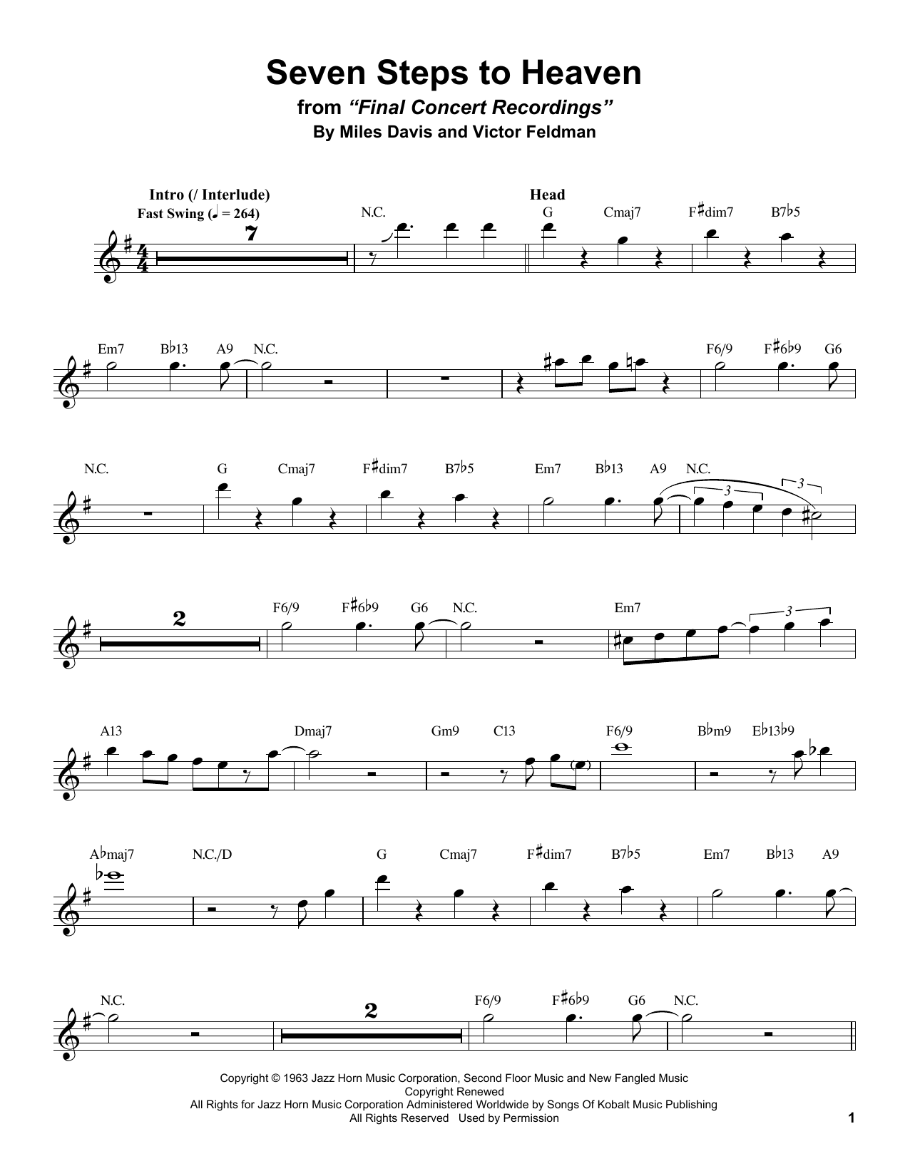 Stan Getz Seven Steps To Heaven sheet music notes and chords arranged for Tenor Sax Transcription