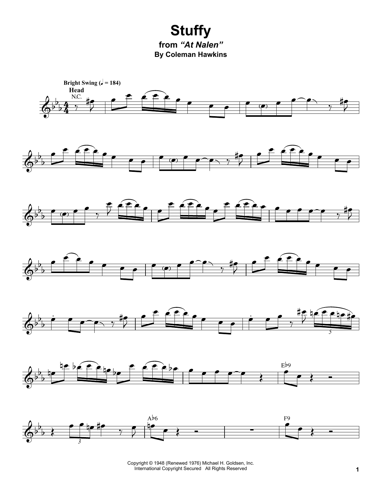 Stan Getz Stuffy sheet music notes and chords arranged for Alto Sax Transcription