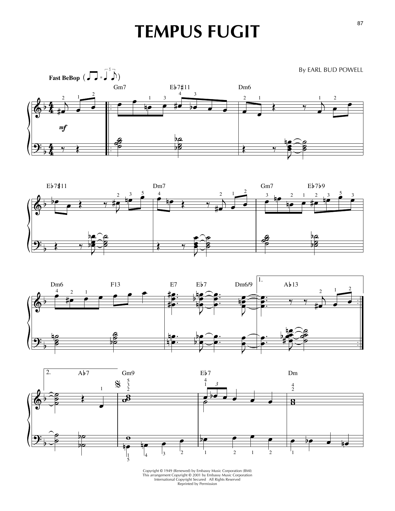 Stan Getz Tempus Fugit sheet music notes and chords arranged for Piano Solo