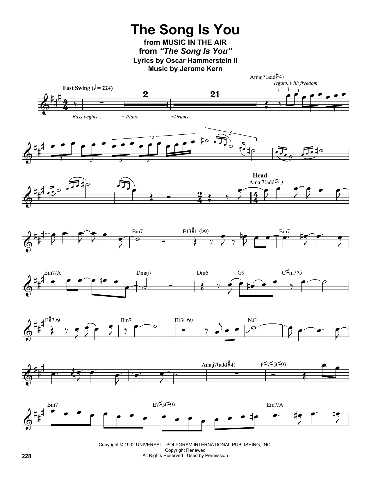 Stan Getz The Song Is You sheet music notes and chords arranged for Tenor Sax Transcription