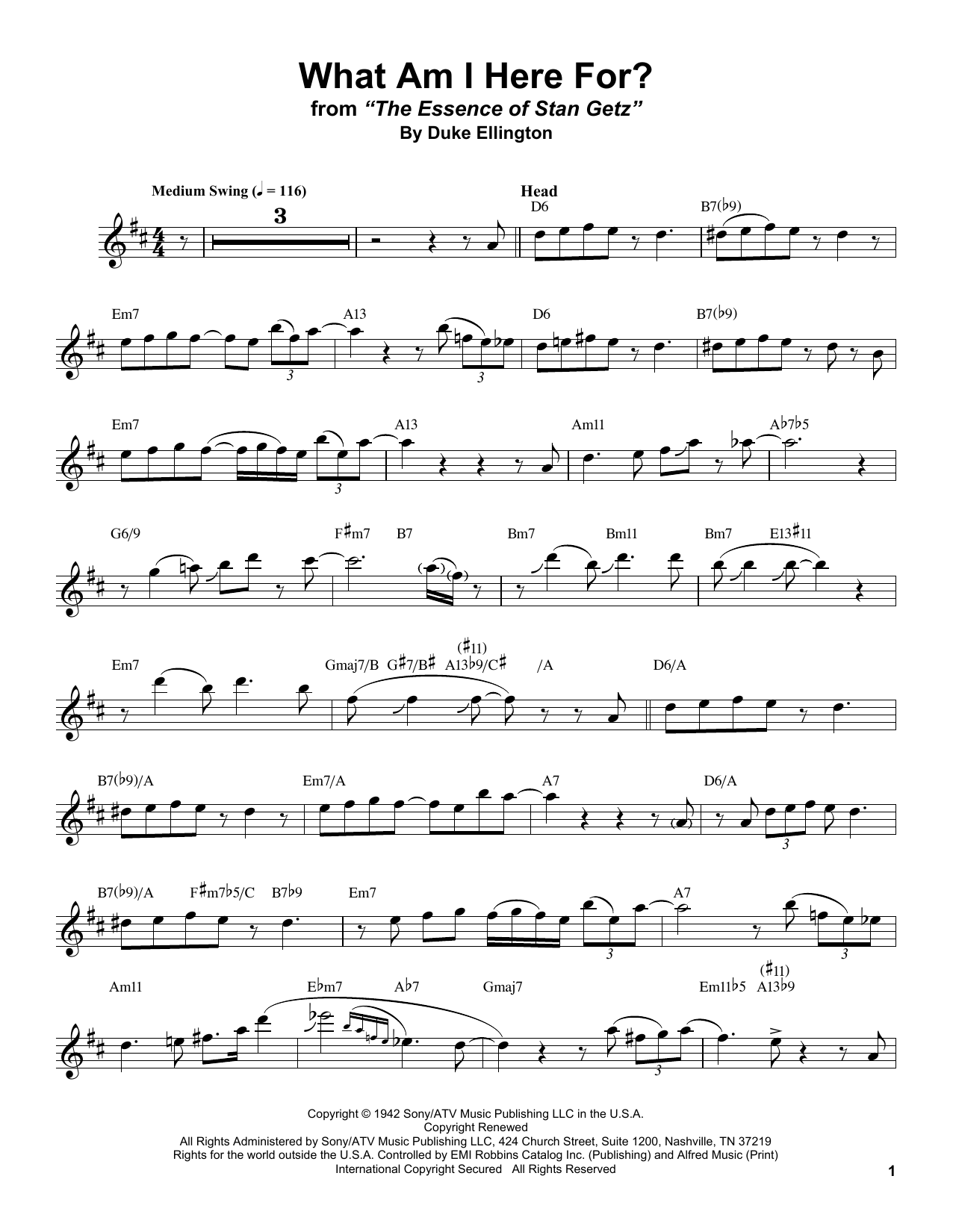 Stan Getz What Am I Here For? sheet music notes and chords arranged for Tenor Sax Transcription