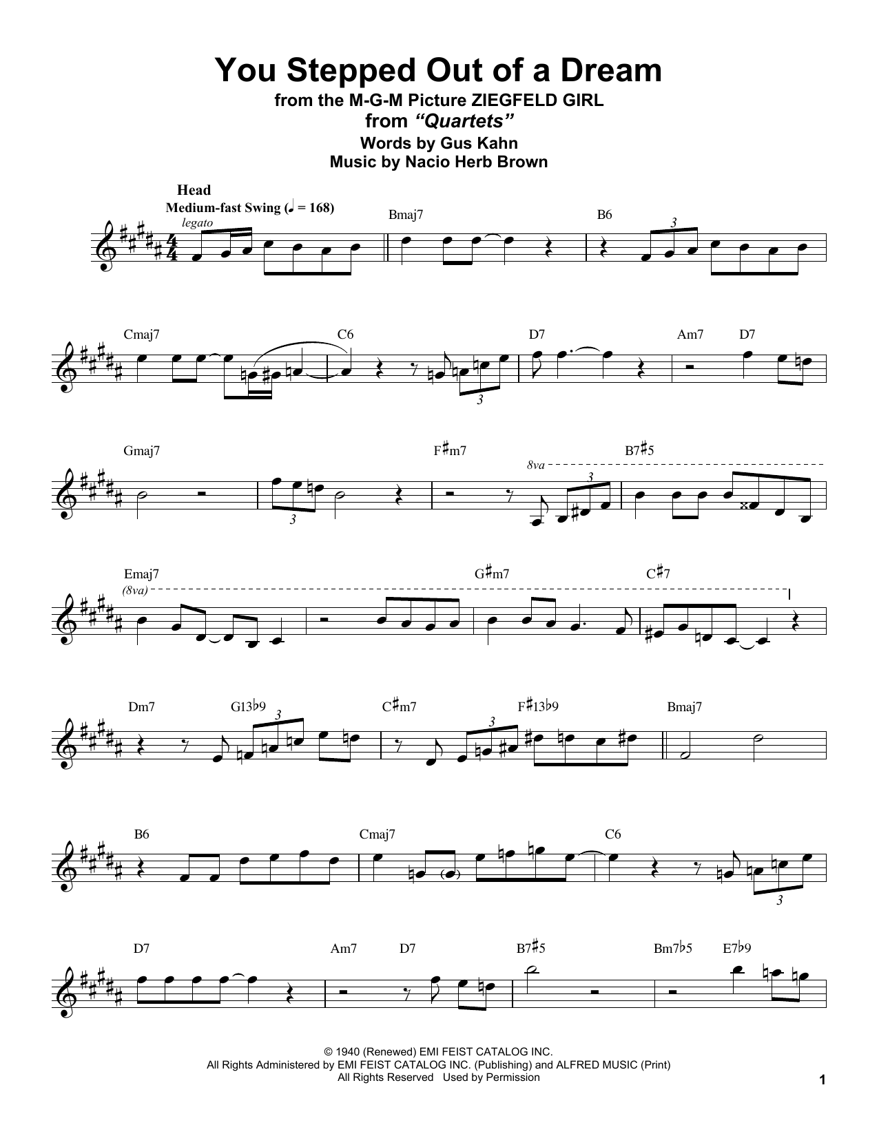 Stan Getz You Stepped Out Of A Dream (from Ziegfeld Girl) sheet music notes and chords arranged for Alto Sax Transcription